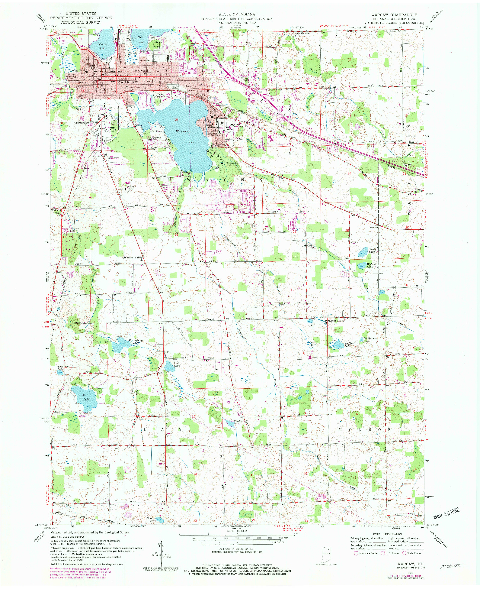 USGS 1:24000-SCALE QUADRANGLE FOR WARSAW, IN 1957