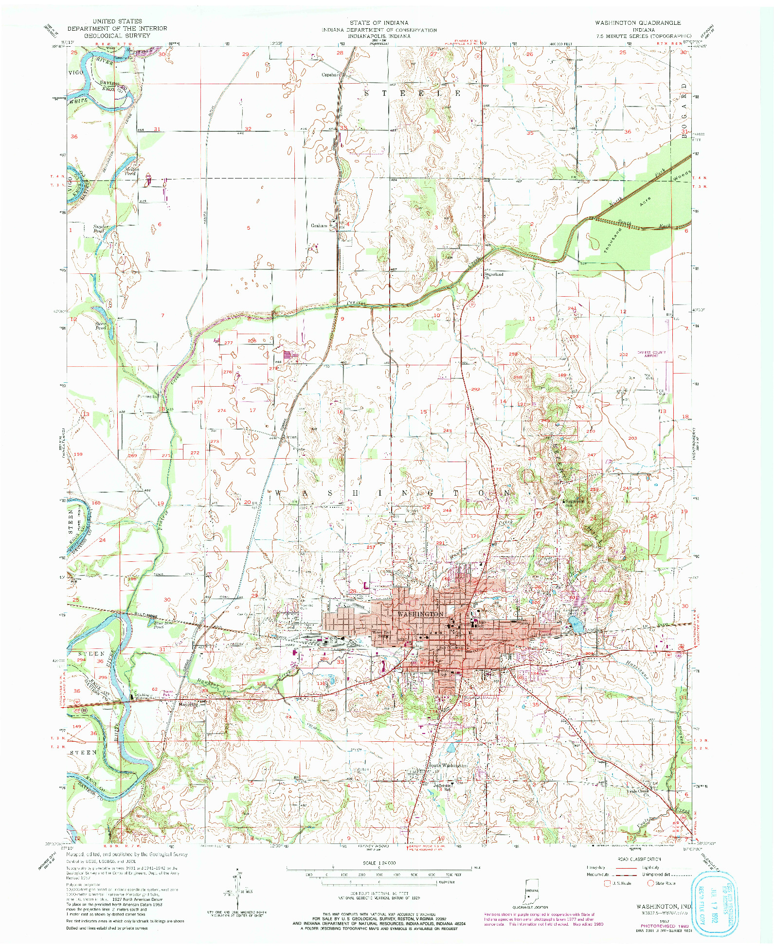 USGS 1:24000-SCALE QUADRANGLE FOR WASHINGTON, IN 1957