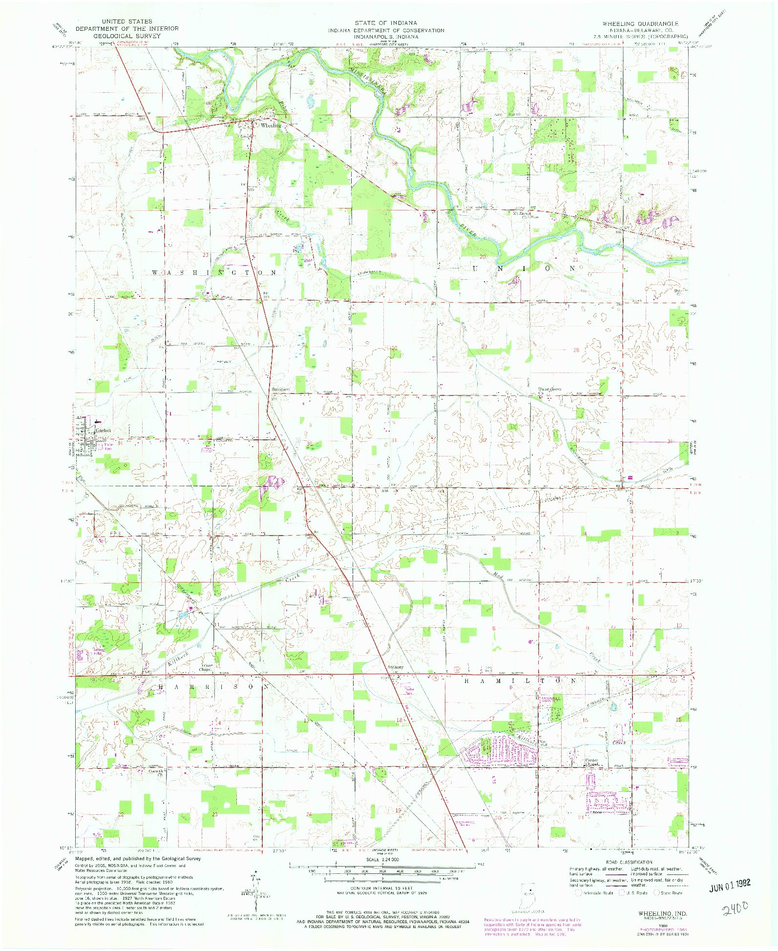 USGS 1:24000-SCALE QUADRANGLE FOR WHEELING, IN 1960