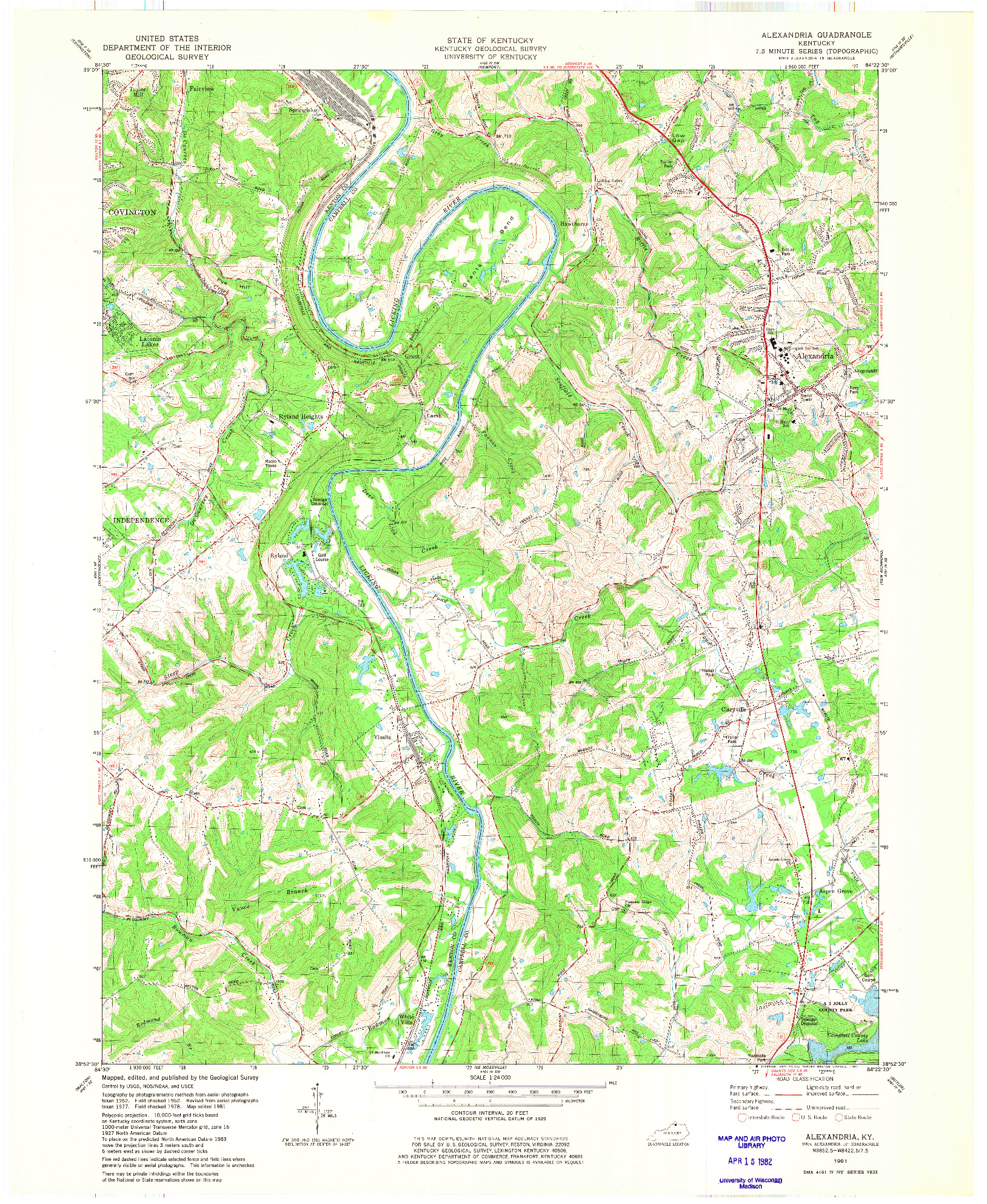 USGS 1:24000-SCALE QUADRANGLE FOR ALEXANDRIA, KY 1981