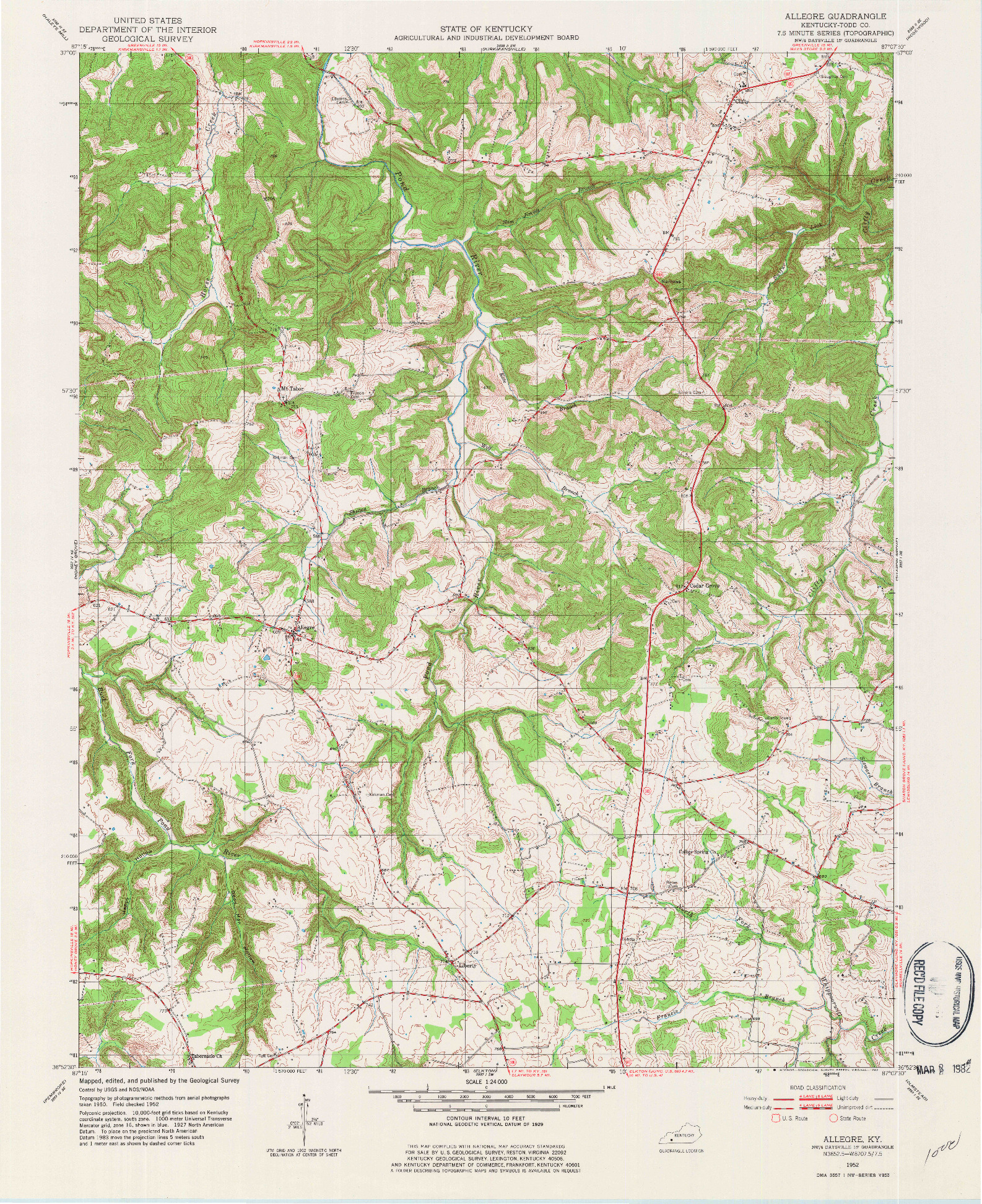 USGS 1:24000-SCALE QUADRANGLE FOR ALLEGRE, KY 1952