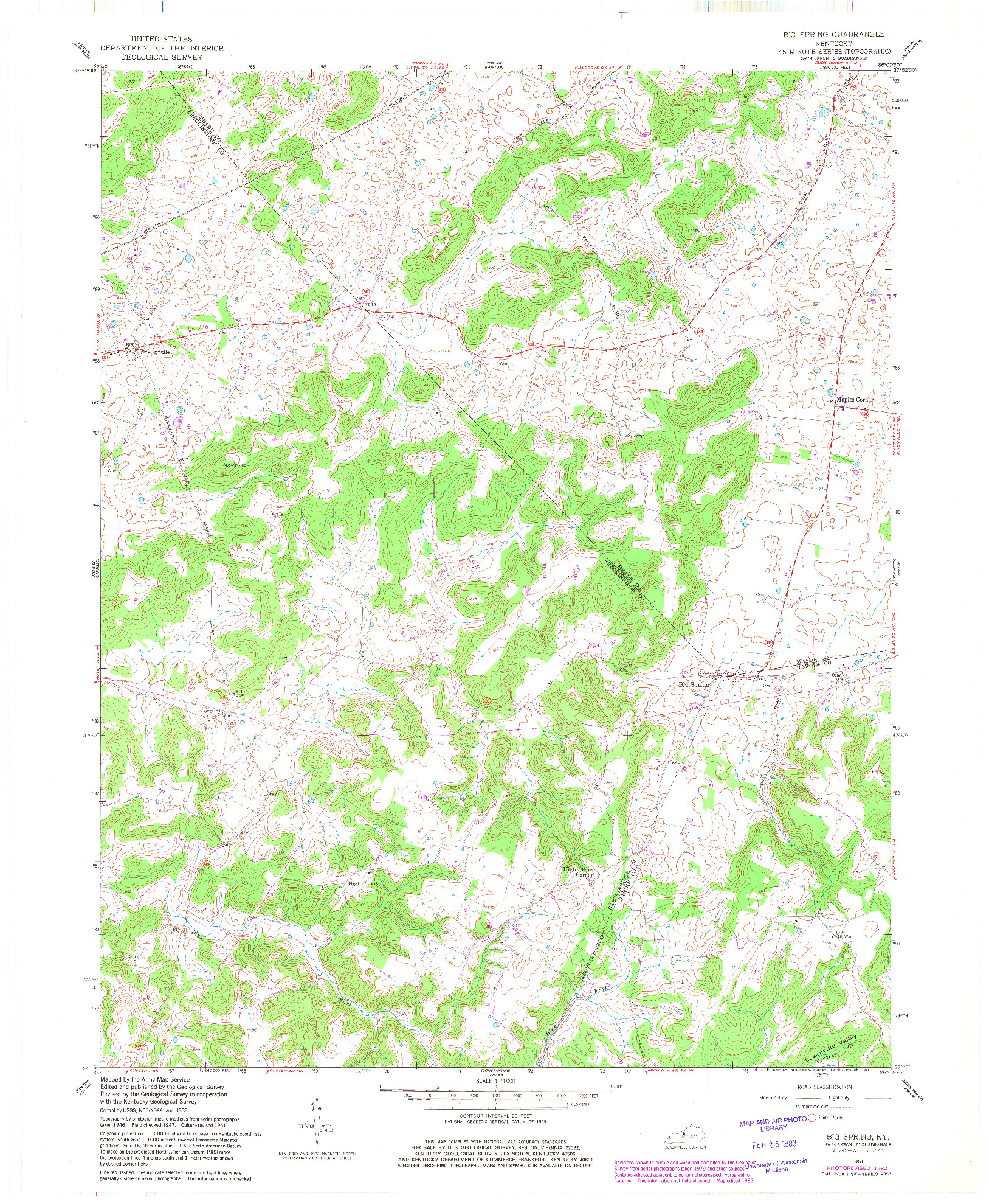 USGS 1:24000-SCALE QUADRANGLE FOR BIG SPRING, KY 1961