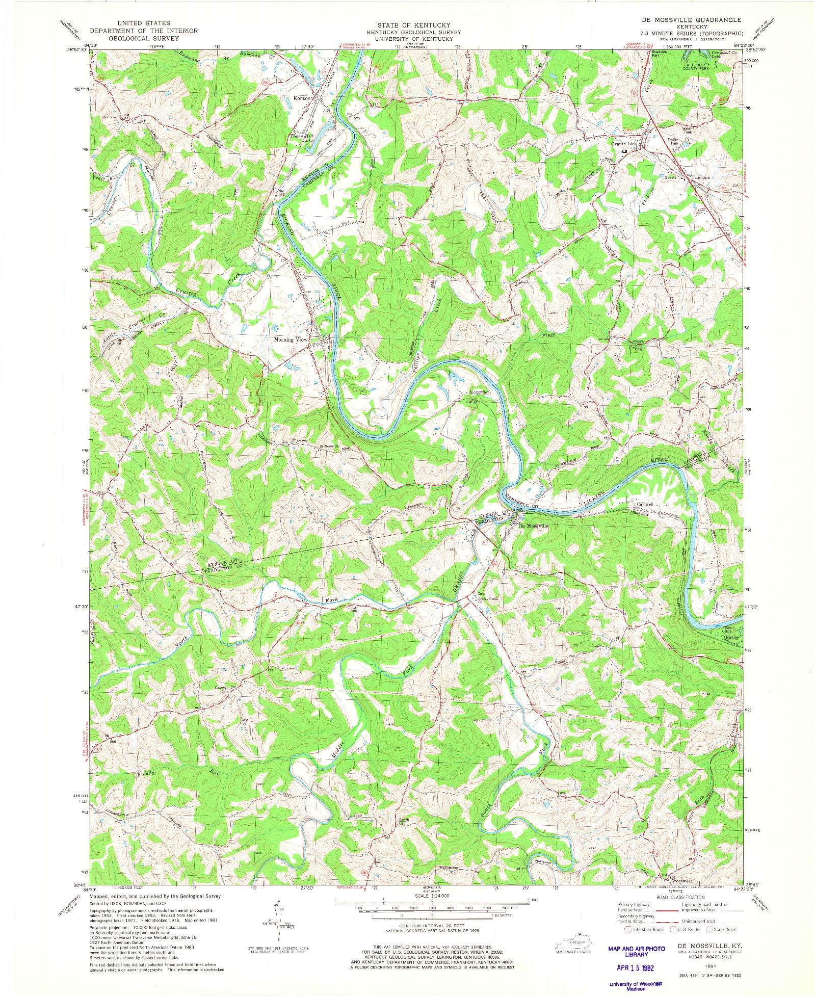 USGS 1:24000-SCALE QUADRANGLE FOR DE MOSSVILLE, KY 1981