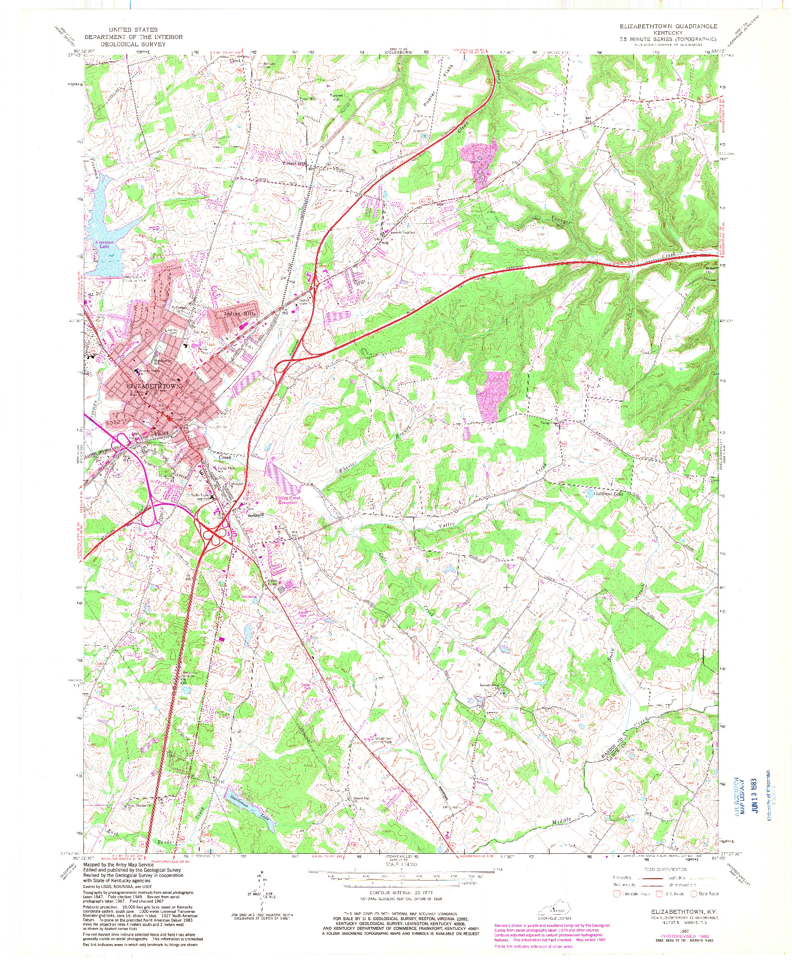 USGS 1:24000-SCALE QUADRANGLE FOR ELIZABETHTOWN, KY 1967