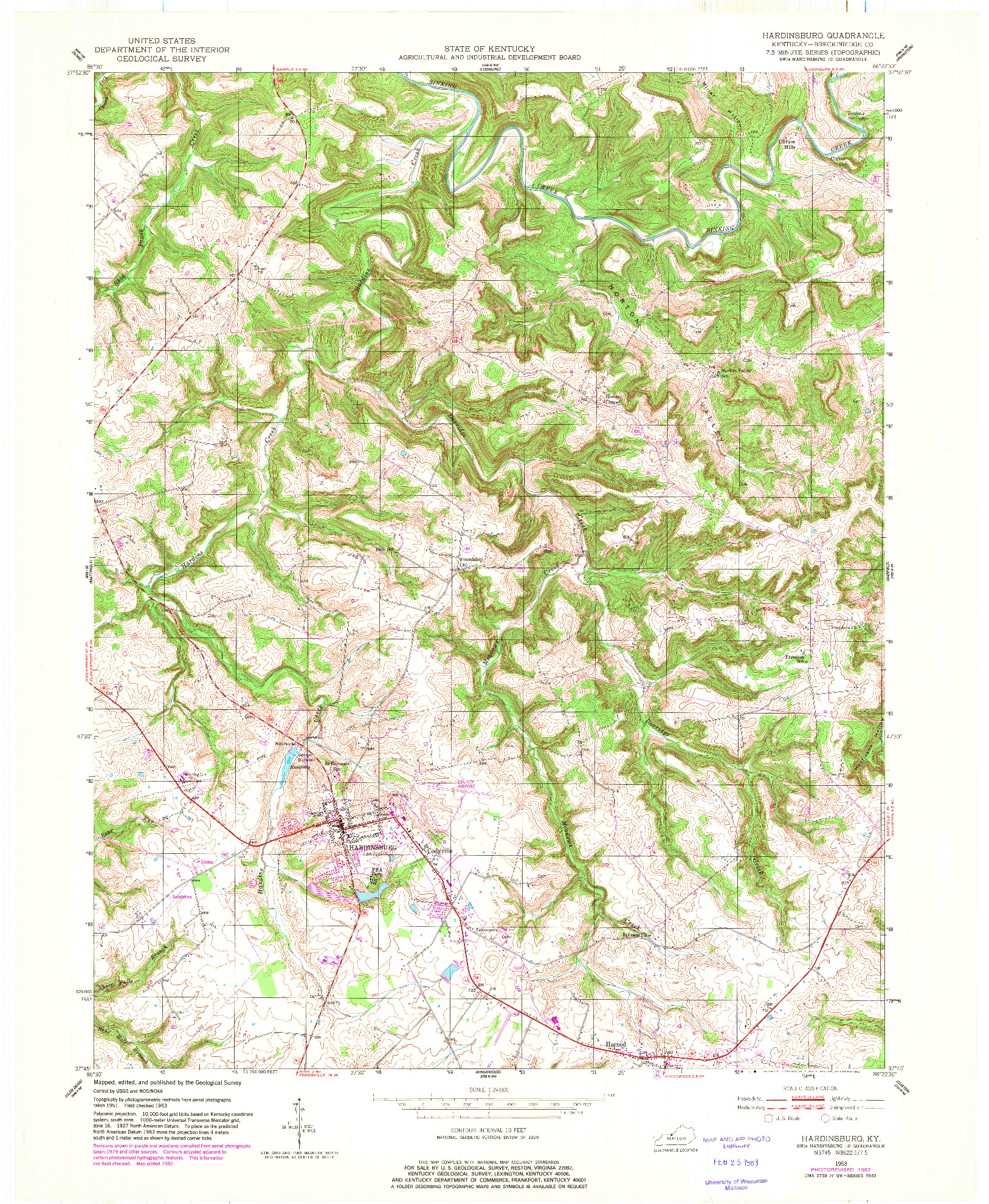 USGS 1:24000-SCALE QUADRANGLE FOR HARDINSBURG, KY 1953