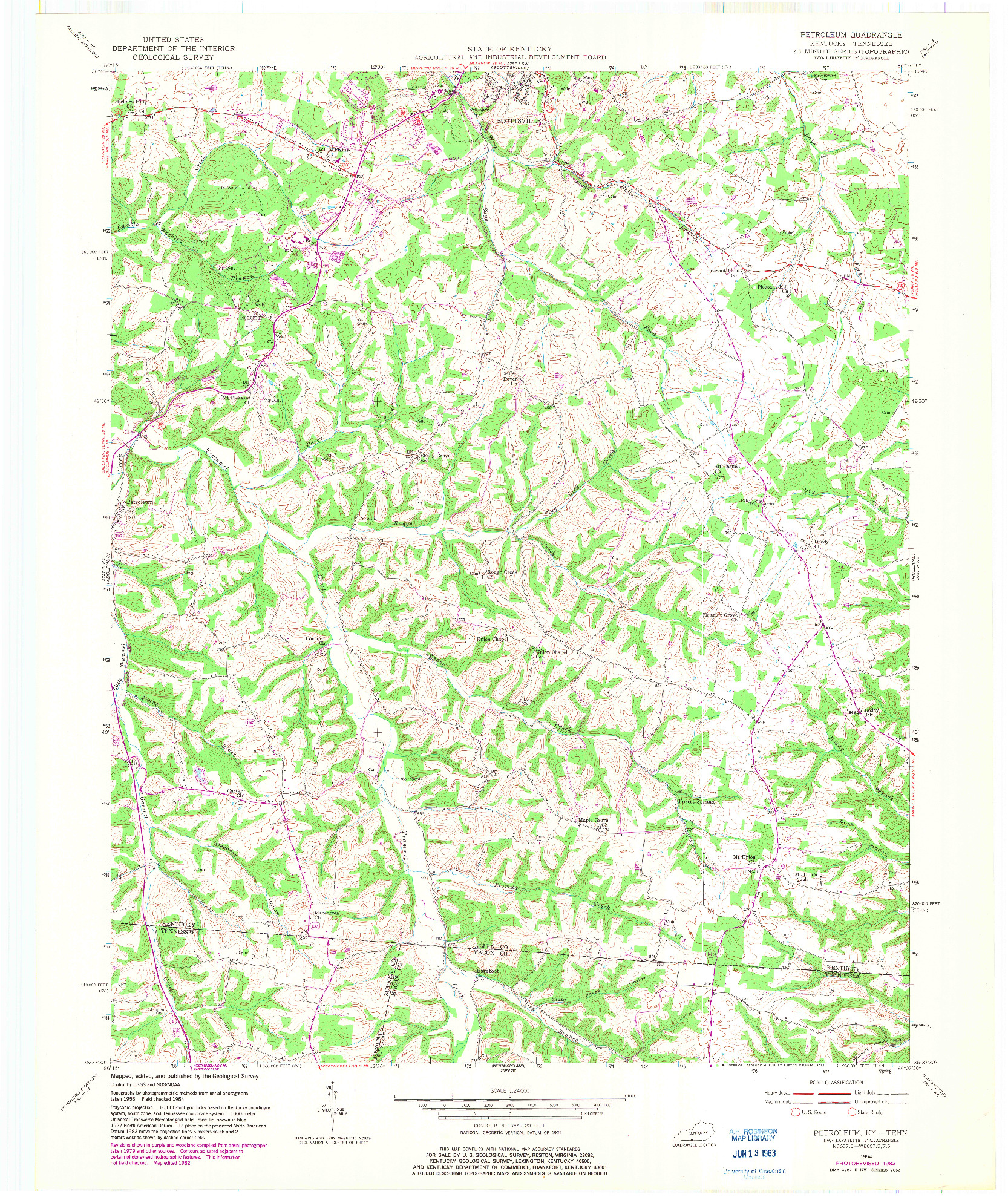 USGS 1:24000-SCALE QUADRANGLE FOR PETROLEUM, KY 1954