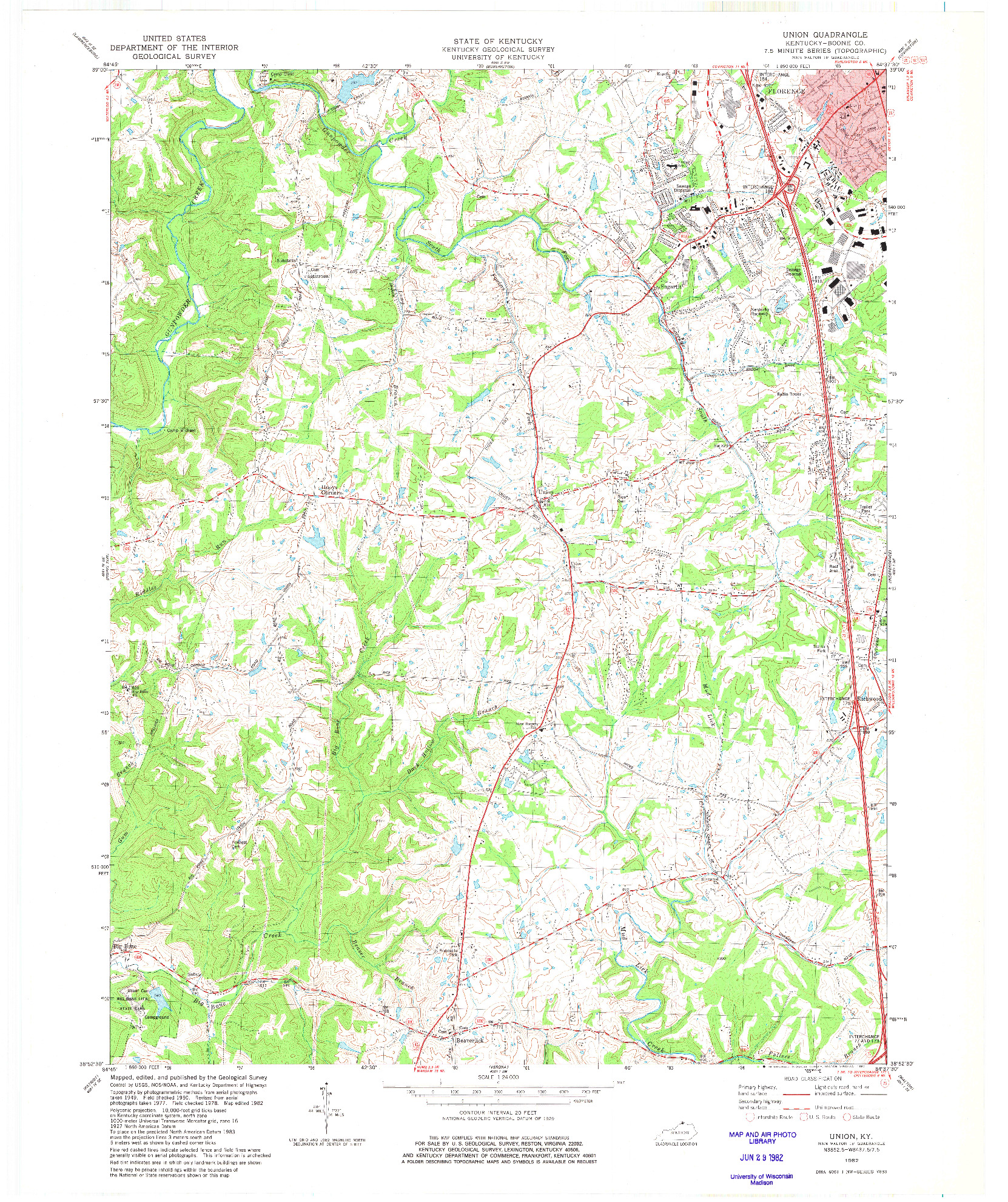 USGS 1:24000-SCALE QUADRANGLE FOR UNION, KY 1982