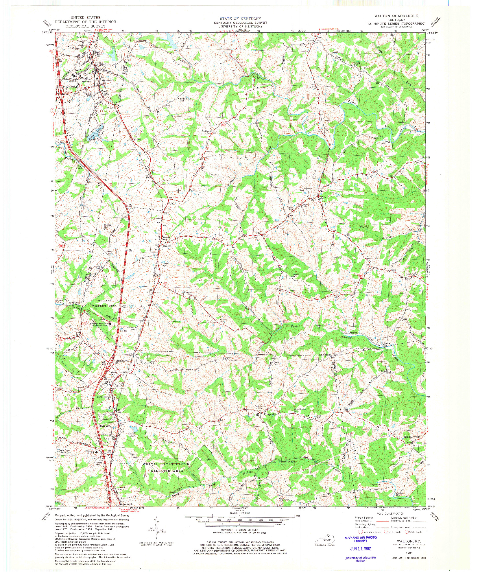 USGS 1:24000-SCALE QUADRANGLE FOR WALTON, KY 1981