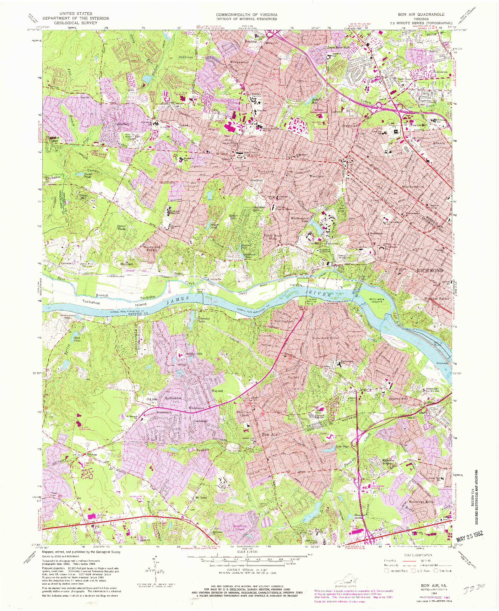 USGS 1:24000-SCALE QUADRANGLE FOR BON AIR, VA 1964