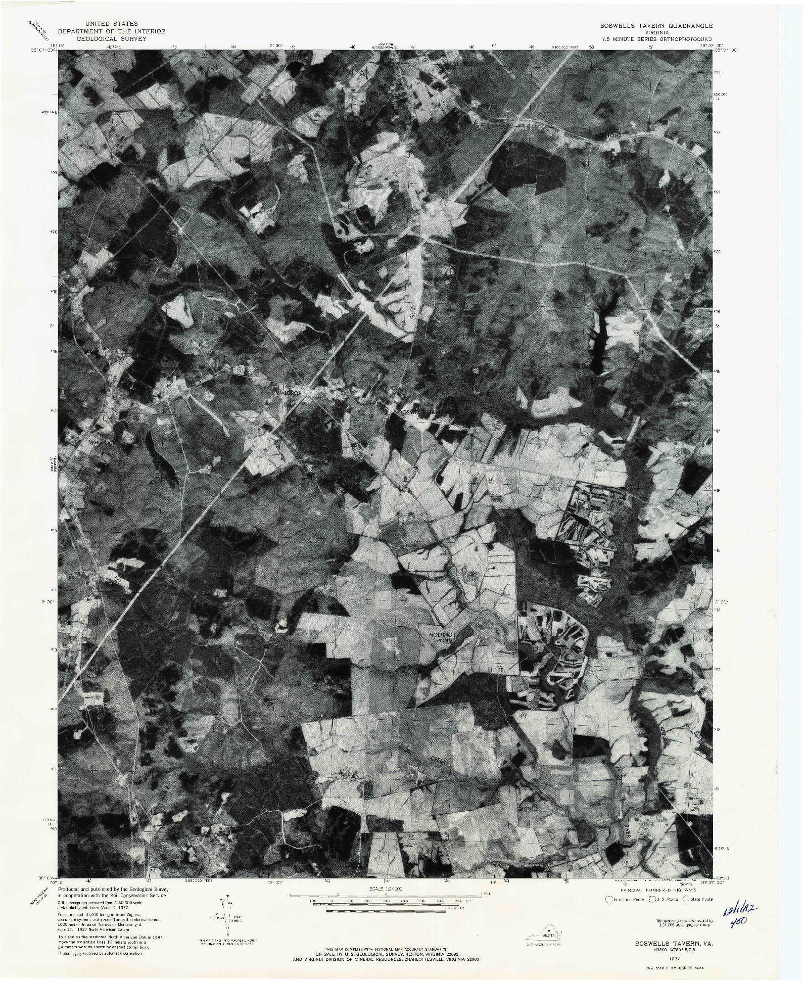 USGS 1:24000-SCALE QUADRANGLE FOR BOSWELLS TAVERN, VA 1977