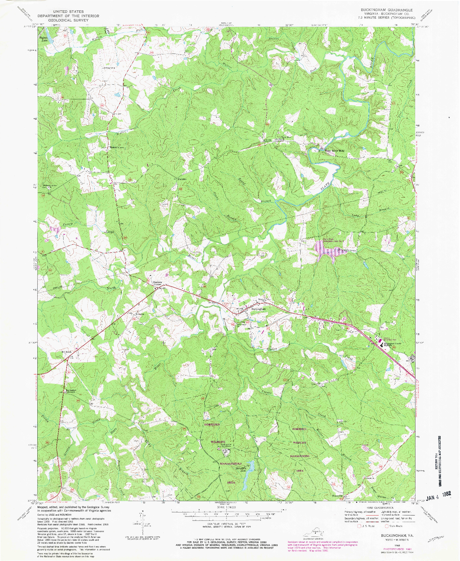 USGS 1:24000-SCALE QUADRANGLE FOR BUCKINGHAM, VA 1968