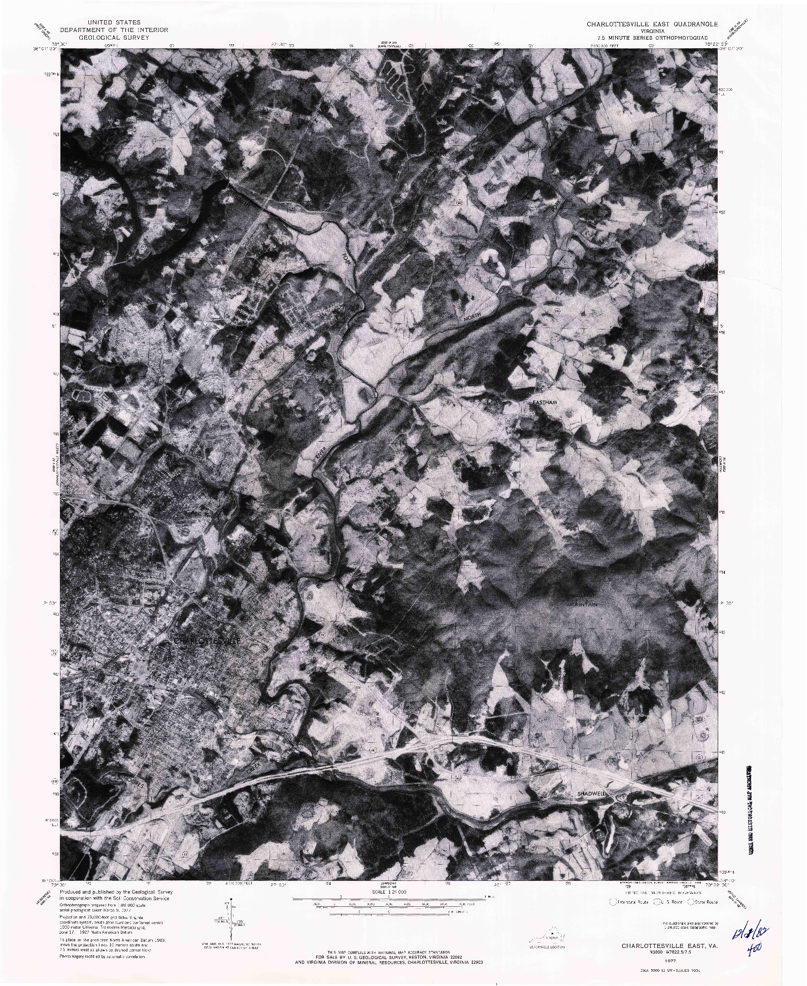 USGS 1:24000-SCALE QUADRANGLE FOR CHARLOTTESVILLE EAST, VA 1977