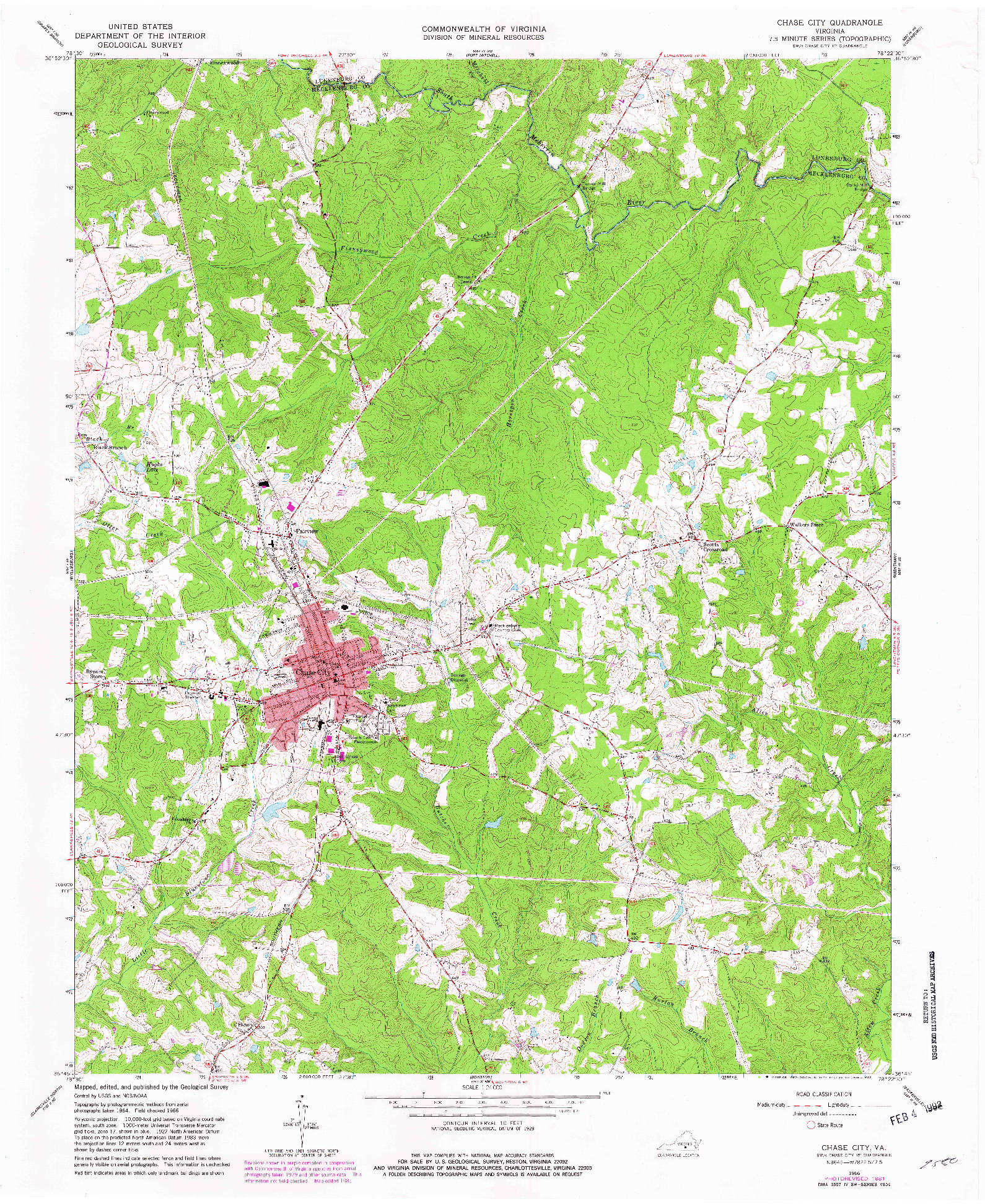 USGS 1:24000-SCALE QUADRANGLE FOR CHASE CITY, VA 1966