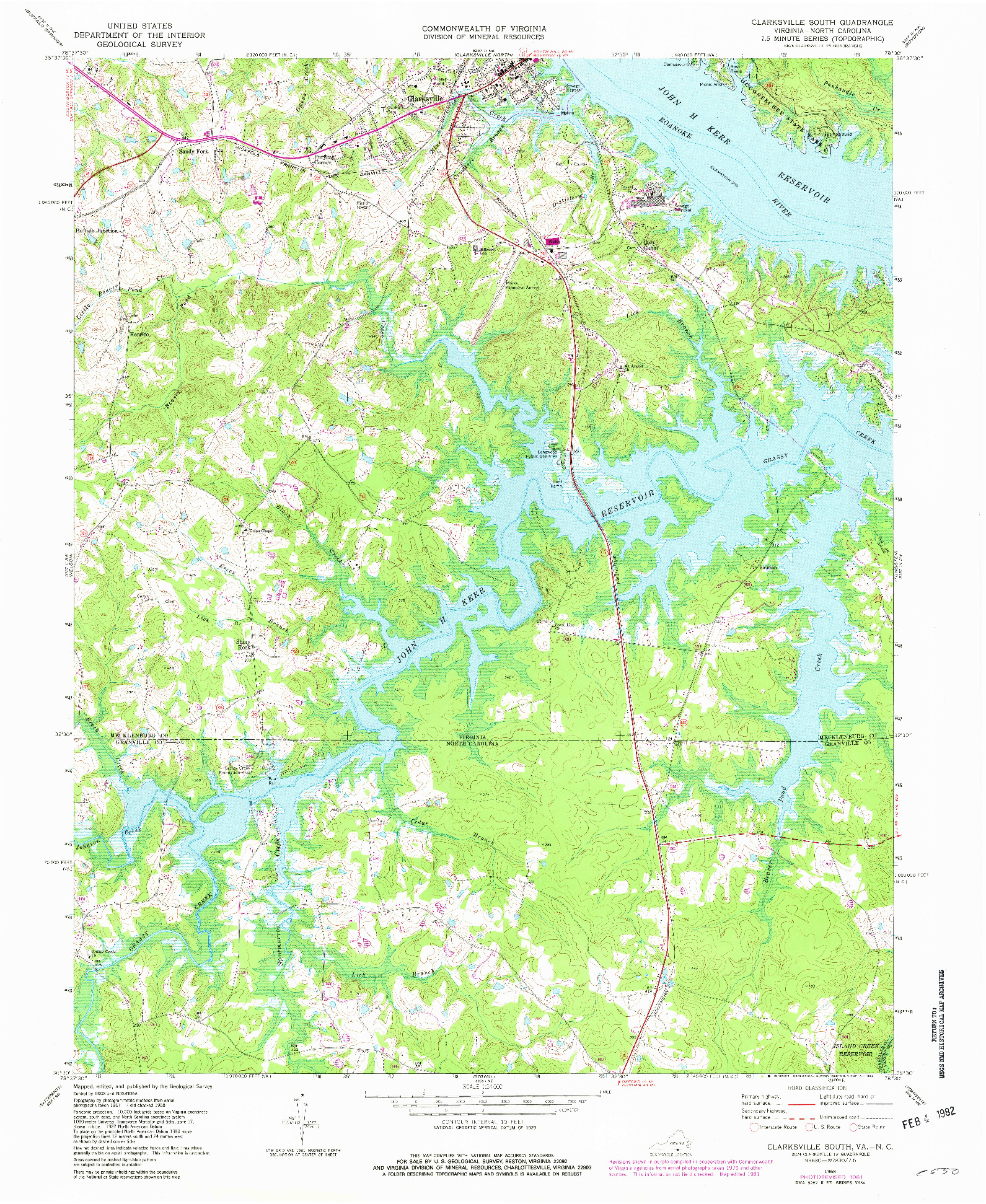 USGS 1:24000-SCALE QUADRANGLE FOR CLARKSVILLE SOUTH, VA 1968