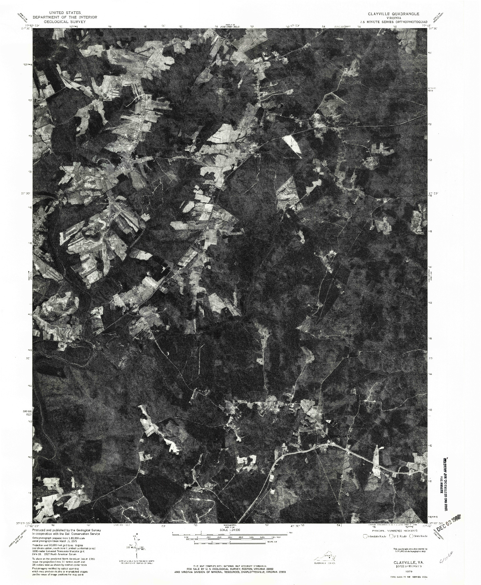 USGS 1:24000-SCALE QUADRANGLE FOR CLAYVILLE, VA 1979