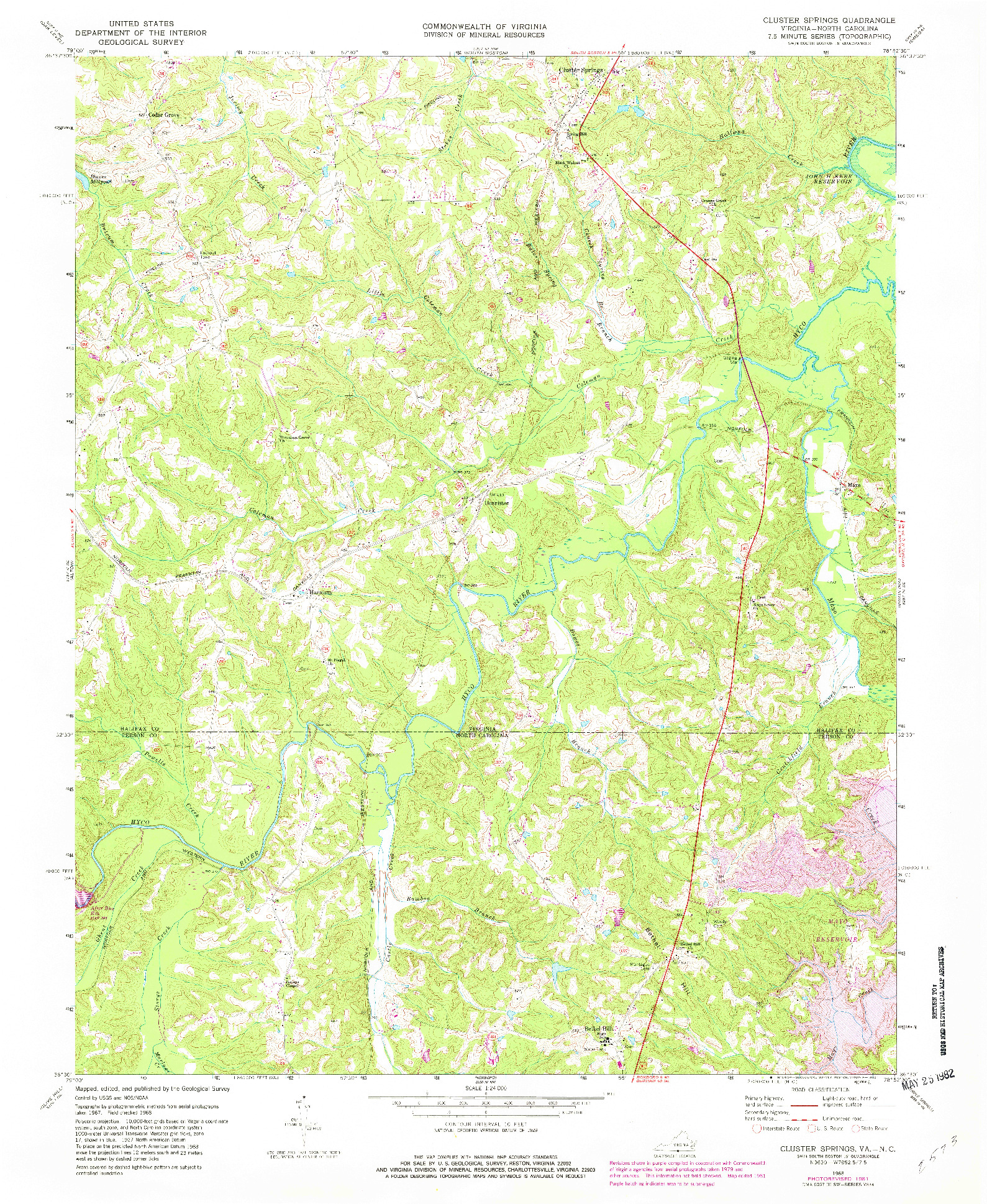 USGS 1:24000-SCALE QUADRANGLE FOR CLUSTER SPRINGS, VA 1968