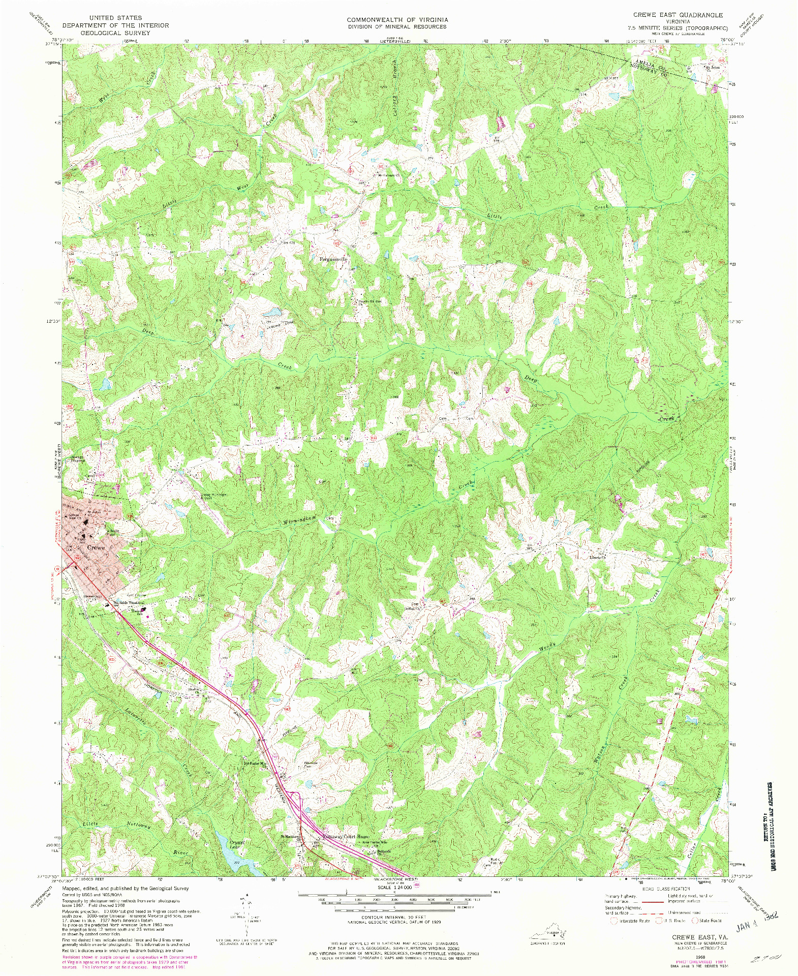 USGS 1:24000-SCALE QUADRANGLE FOR CREWE EAST, VA 1968