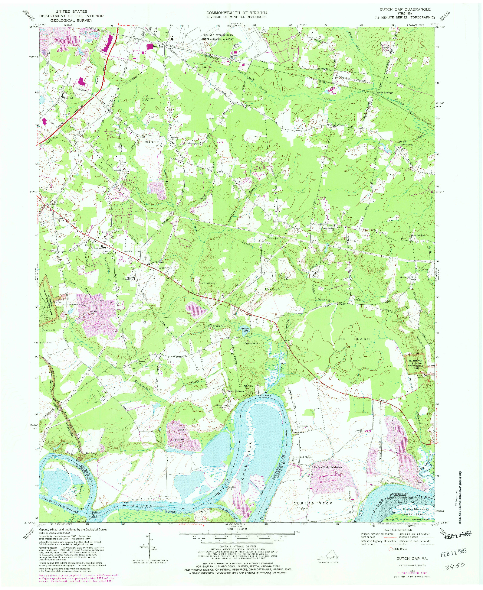 USGS 1:24000-SCALE QUADRANGLE FOR DUTCH GAP, VA 1969