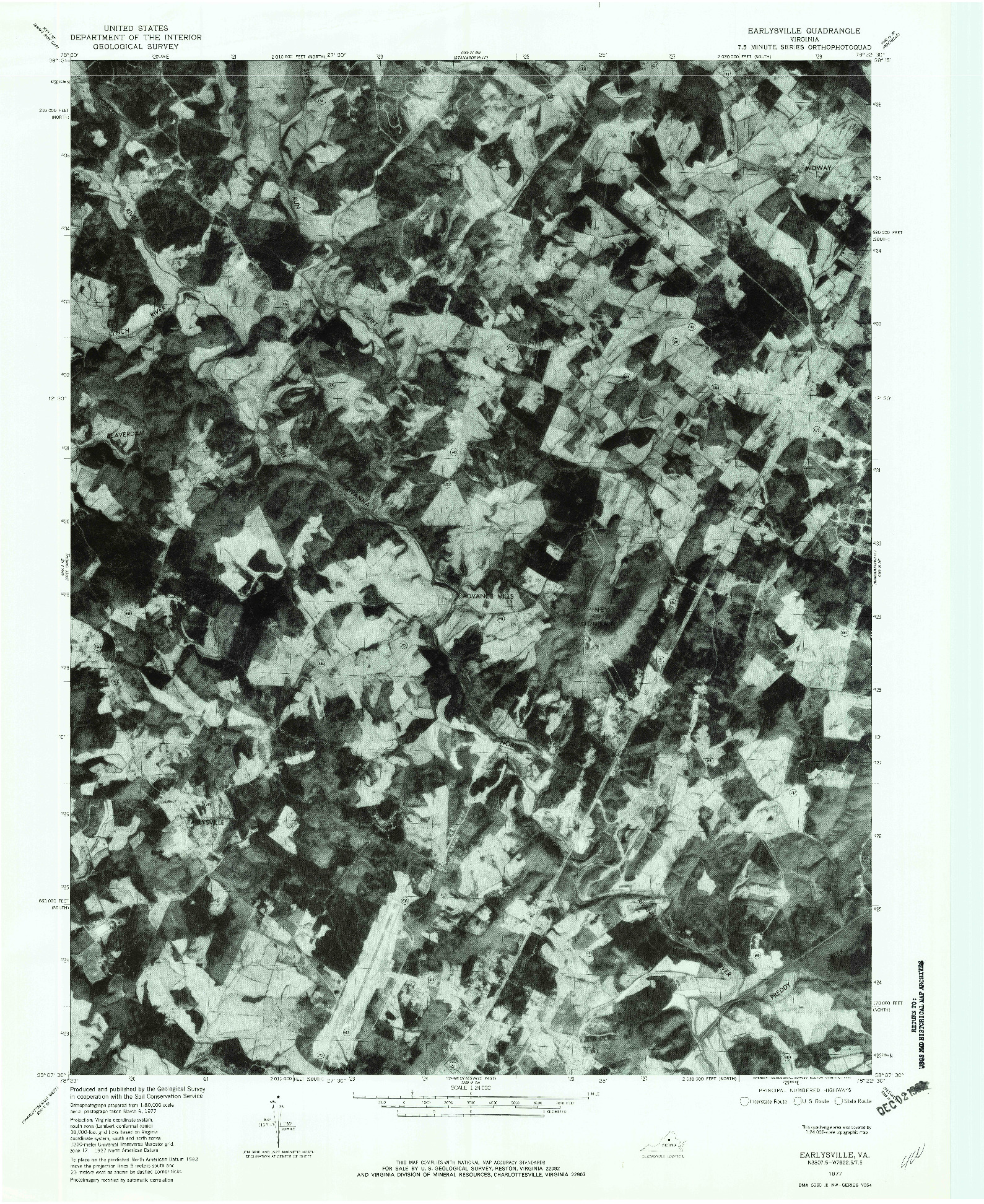 USGS 1:24000-SCALE QUADRANGLE FOR EARLYSVILLE, VA 1977