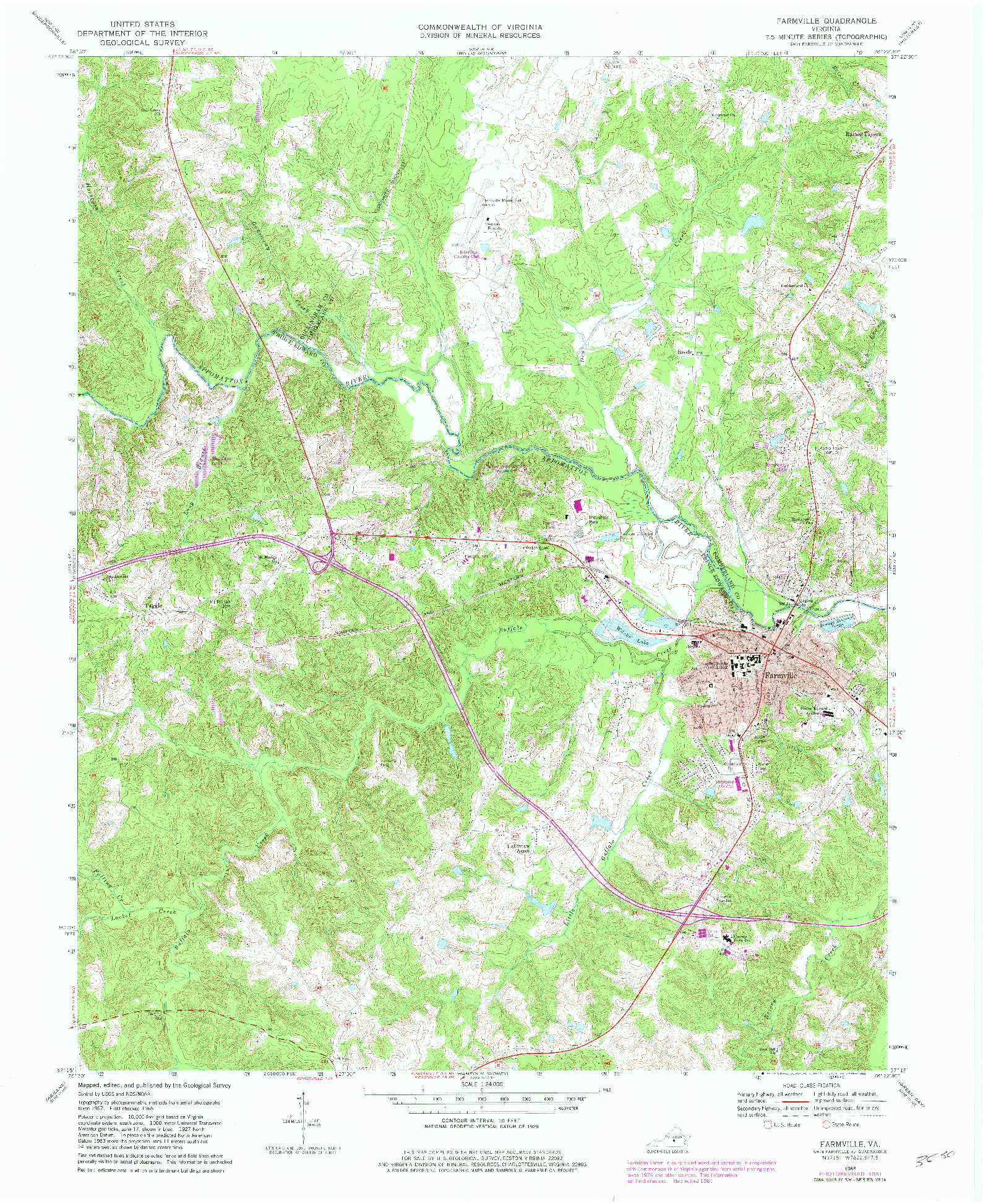 USGS 1:24000-SCALE QUADRANGLE FOR FARMVILLE, VA 1968