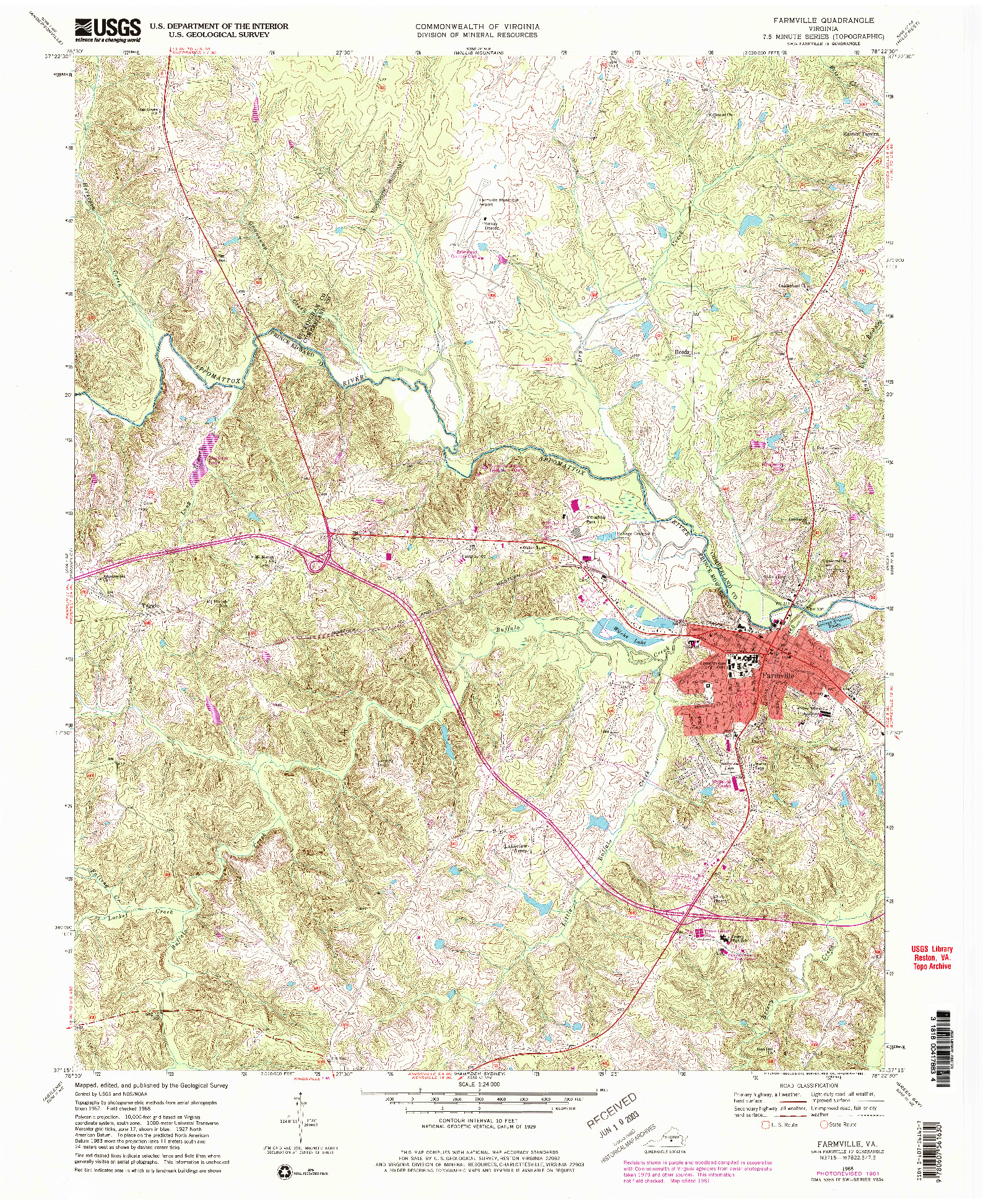 USGS 1:24000-SCALE QUADRANGLE FOR FARMVILLE, VA 1968