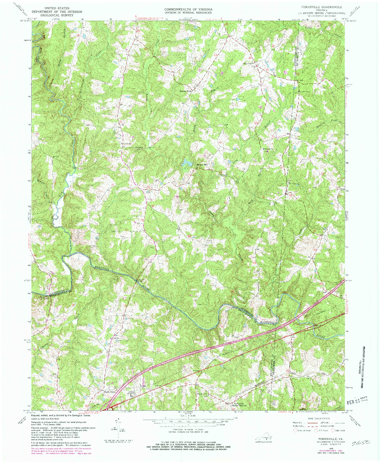 USGS 1:24000-SCALE QUADRANGLE FOR FORKSVILLE, VA 1966