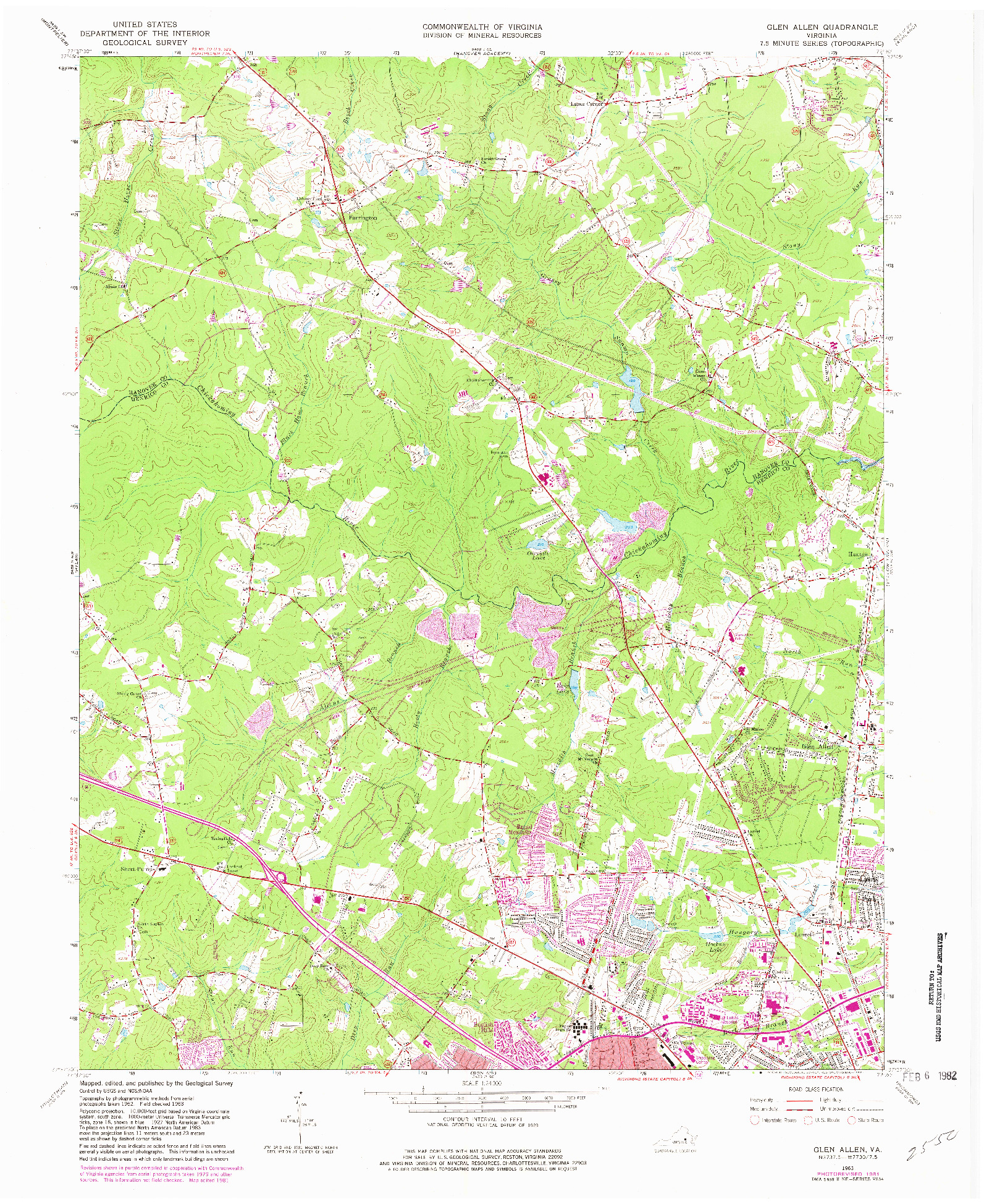 USGS 1:24000-SCALE QUADRANGLE FOR GLEN ALLEN, VA 1963