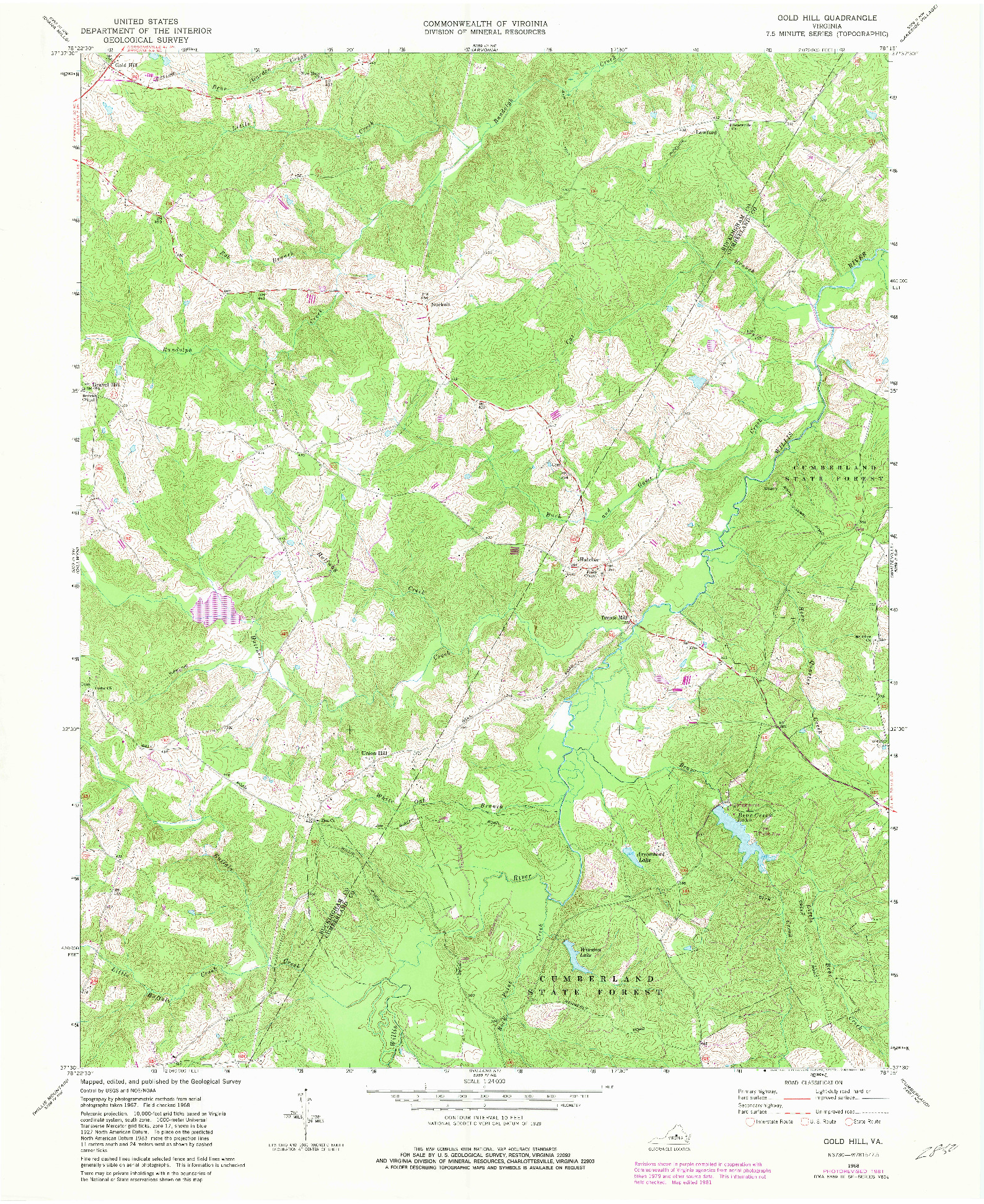 USGS 1:24000-SCALE QUADRANGLE FOR GOLD HILL, VA 1968