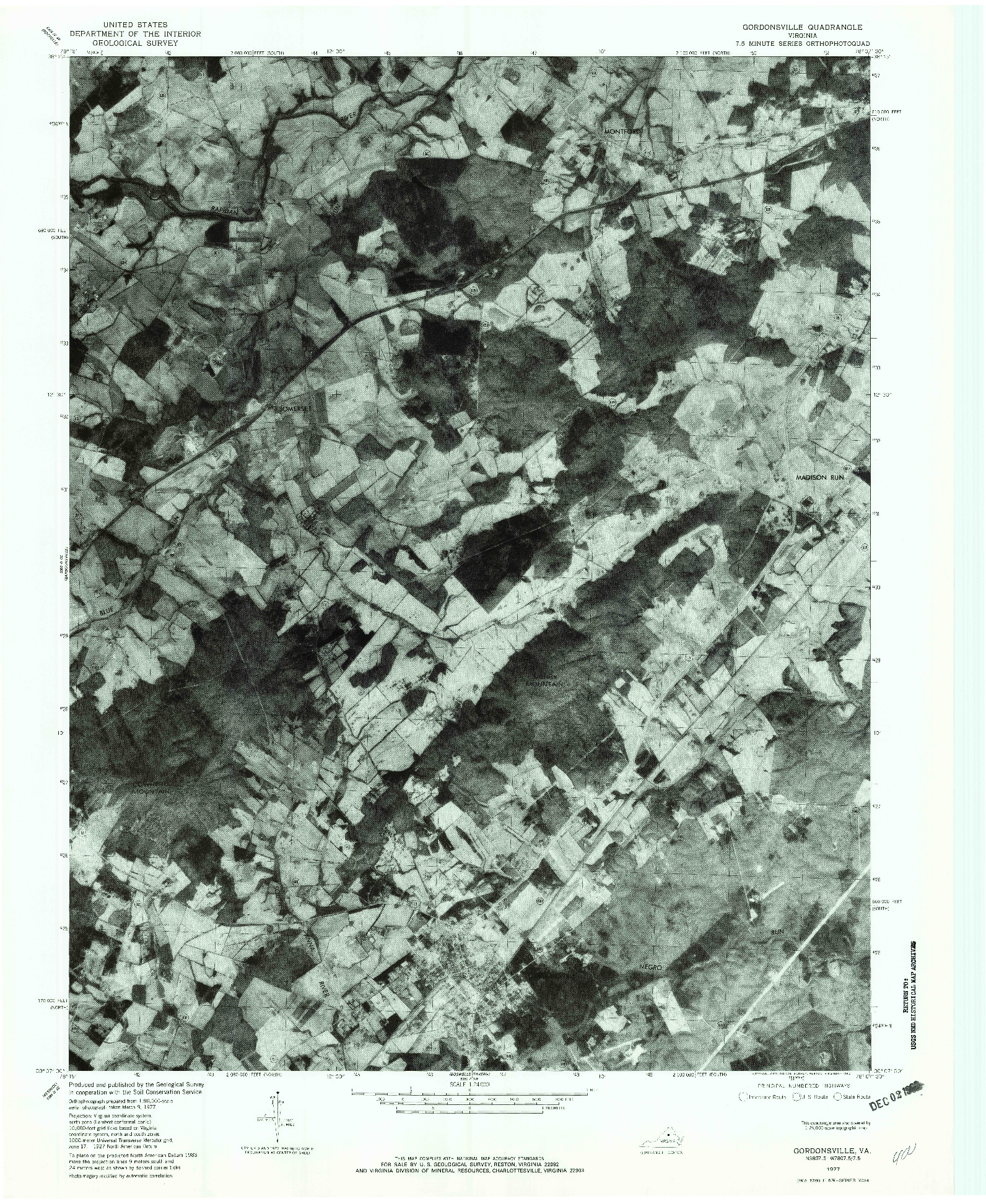 USGS 1:24000-SCALE QUADRANGLE FOR GORDONSVILLE, VA 1977