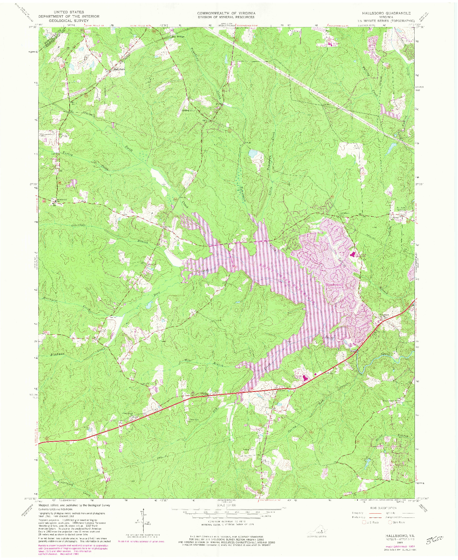 USGS 1:24000-SCALE QUADRANGLE FOR HALLSBORO, VA 1963