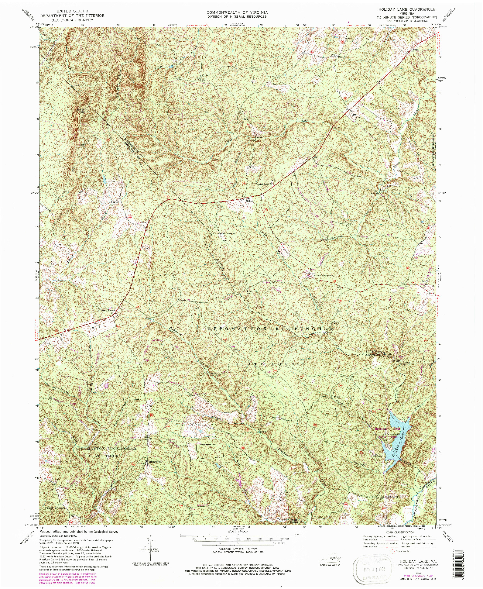 USGS 1:24000-SCALE QUADRANGLE FOR HOLIDAY LAKE, VA 1968