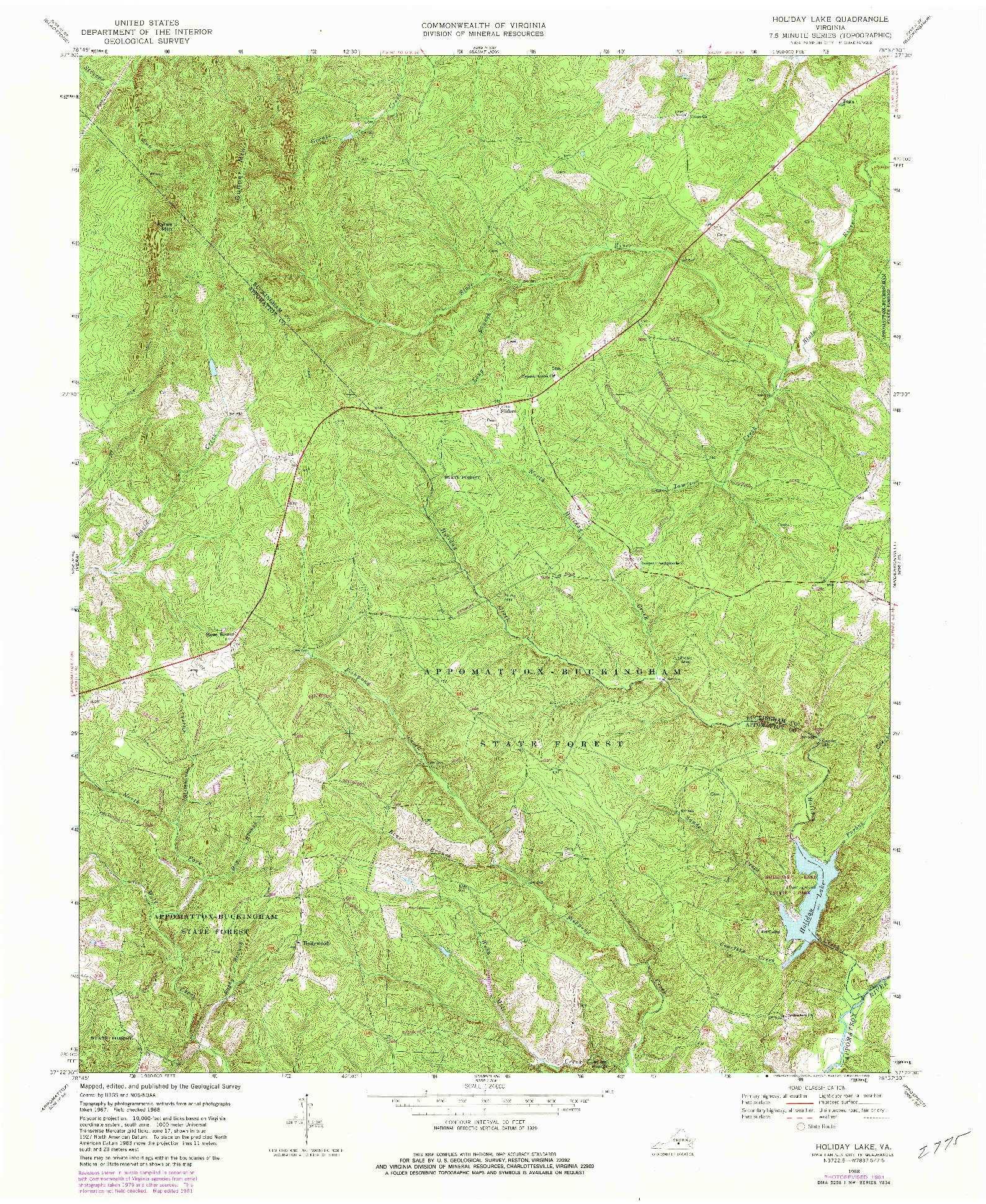 USGS 1:24000-SCALE QUADRANGLE FOR HOLIDAY LAKE, VA 1968