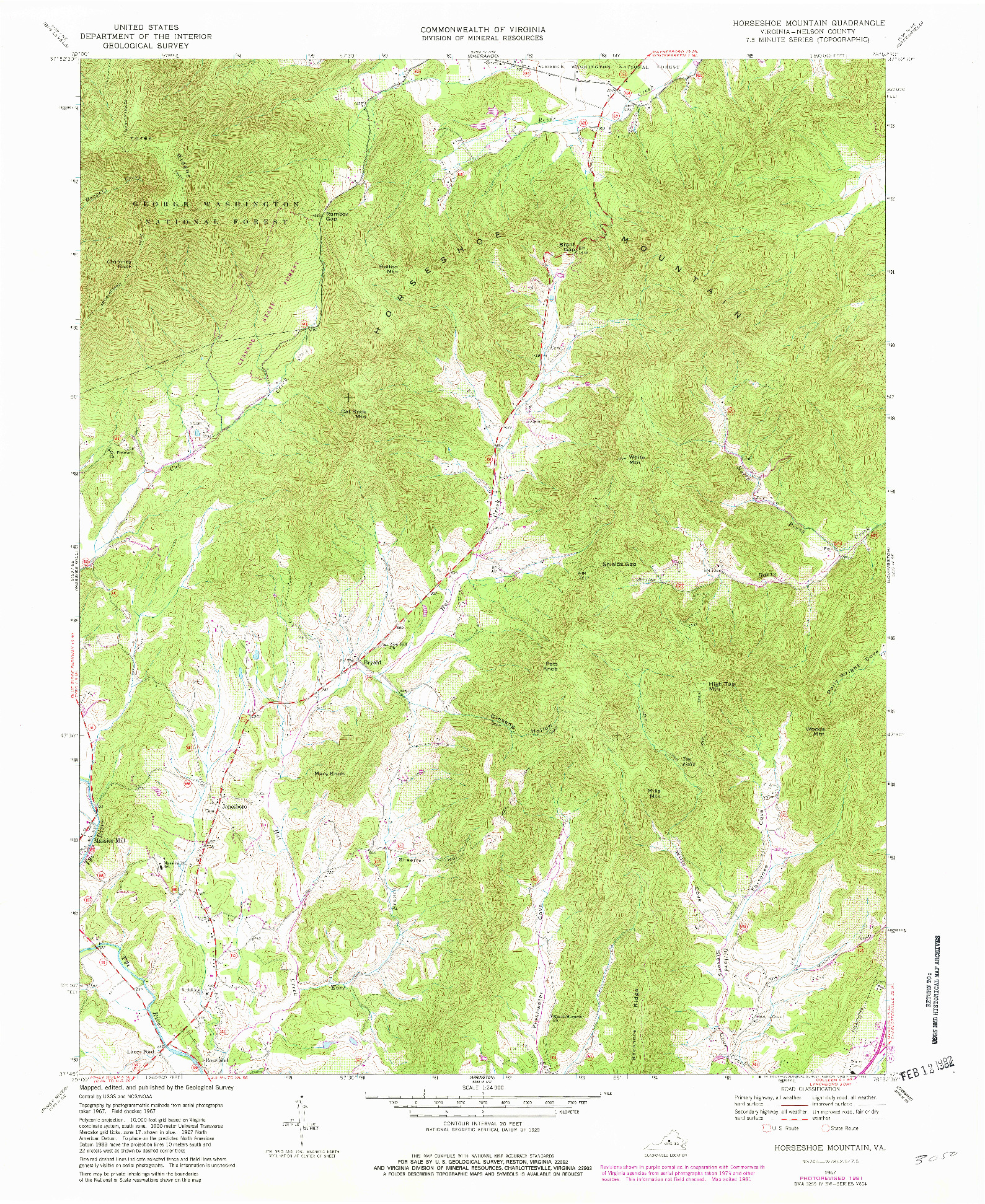 USGS 1:24000-SCALE QUADRANGLE FOR HORSESHOE MOUNTAIN, VA 1967