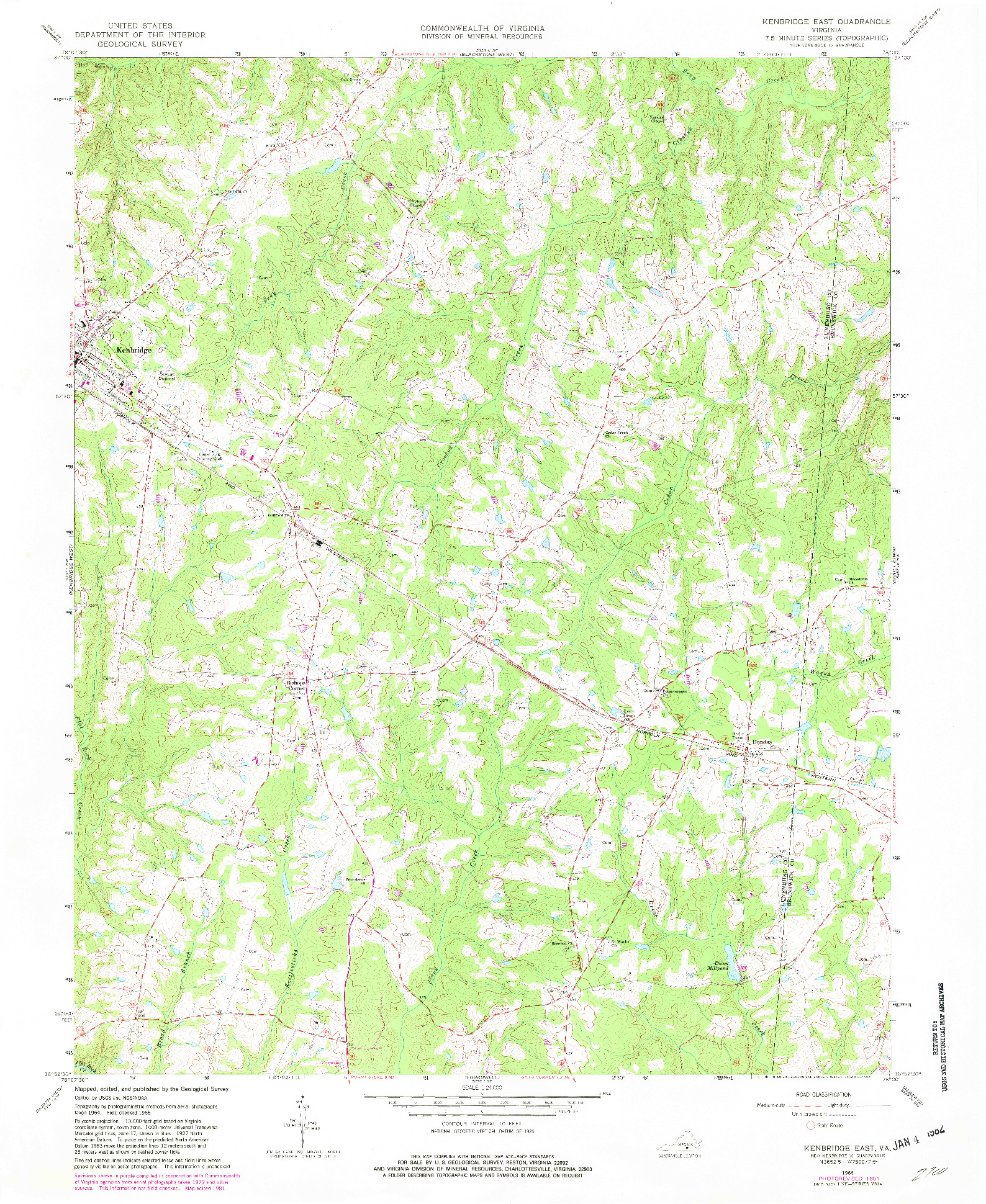 USGS 1:24000-SCALE QUADRANGLE FOR KENBRIDGE EAST, VA 1966