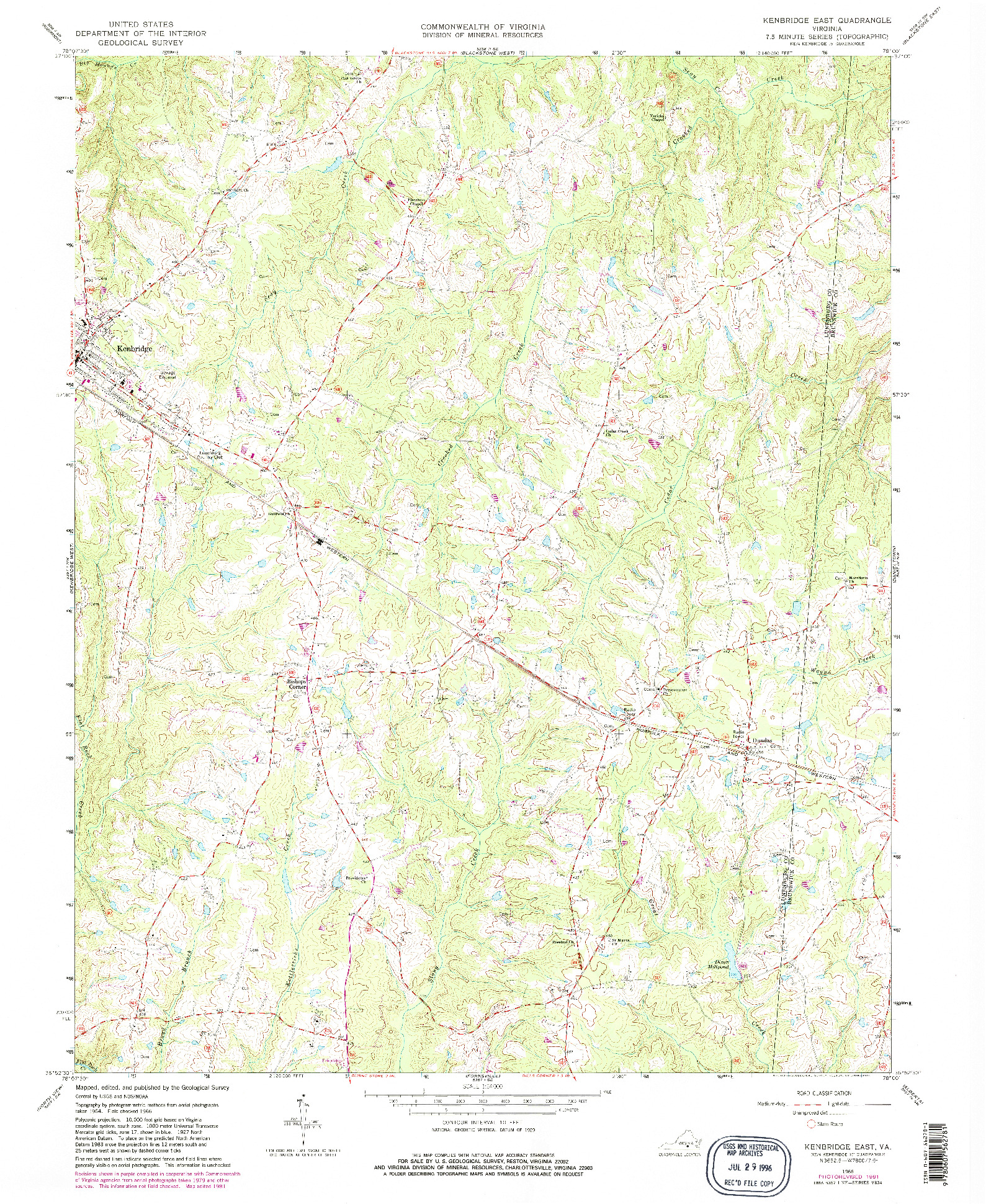 USGS 1:24000-SCALE QUADRANGLE FOR KENBRIDGE EAST, VA 1966