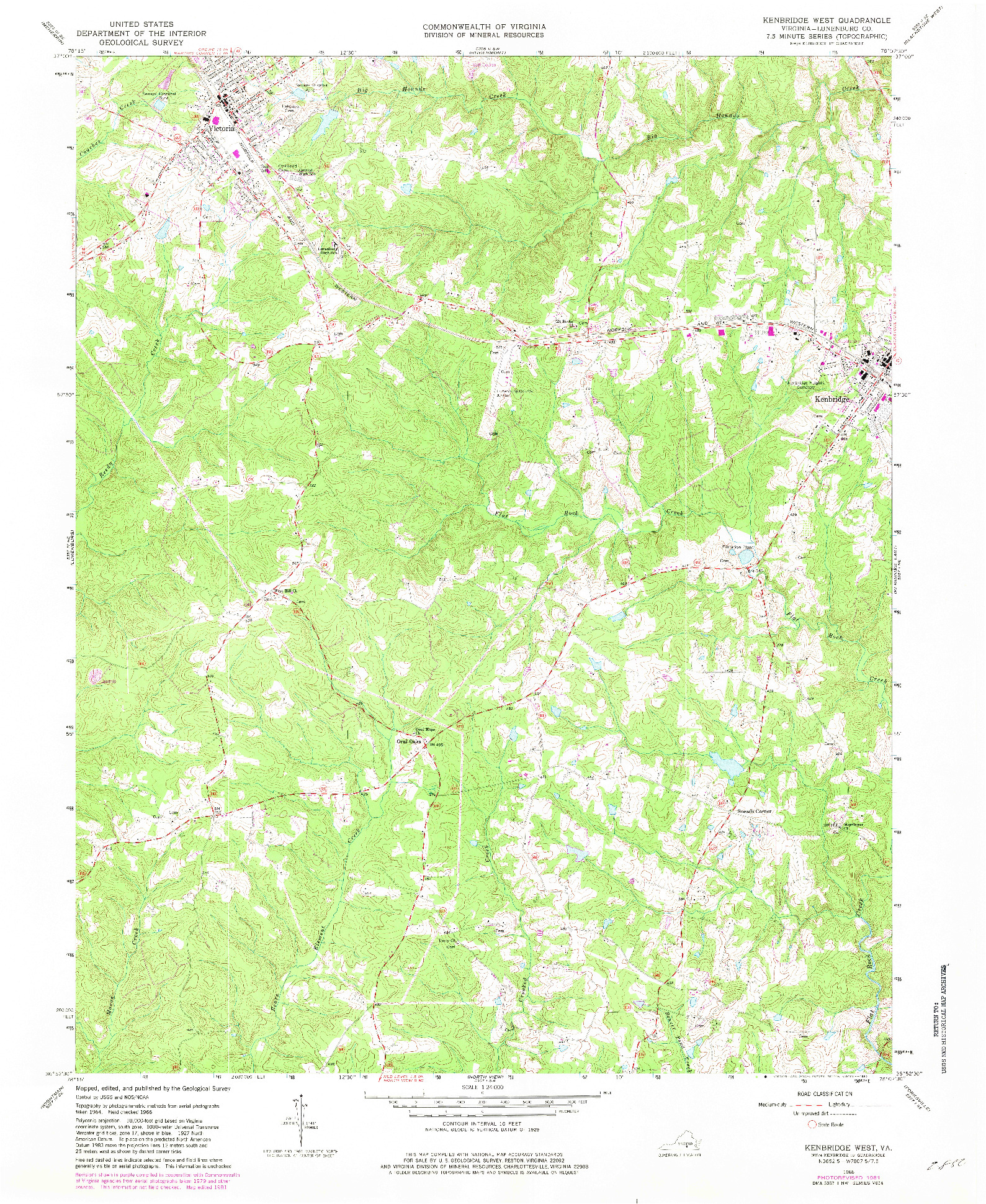 USGS 1:24000-SCALE QUADRANGLE FOR KENBRIDGE WEST, VA 1966