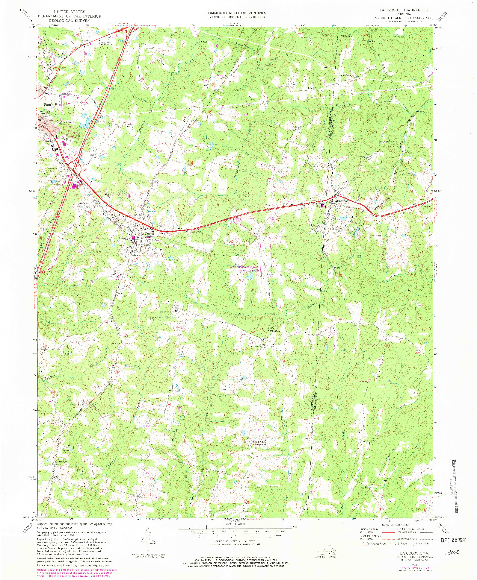 USGS 1:24000-SCALE QUADRANGLE FOR LA CROSSE, VA 1968