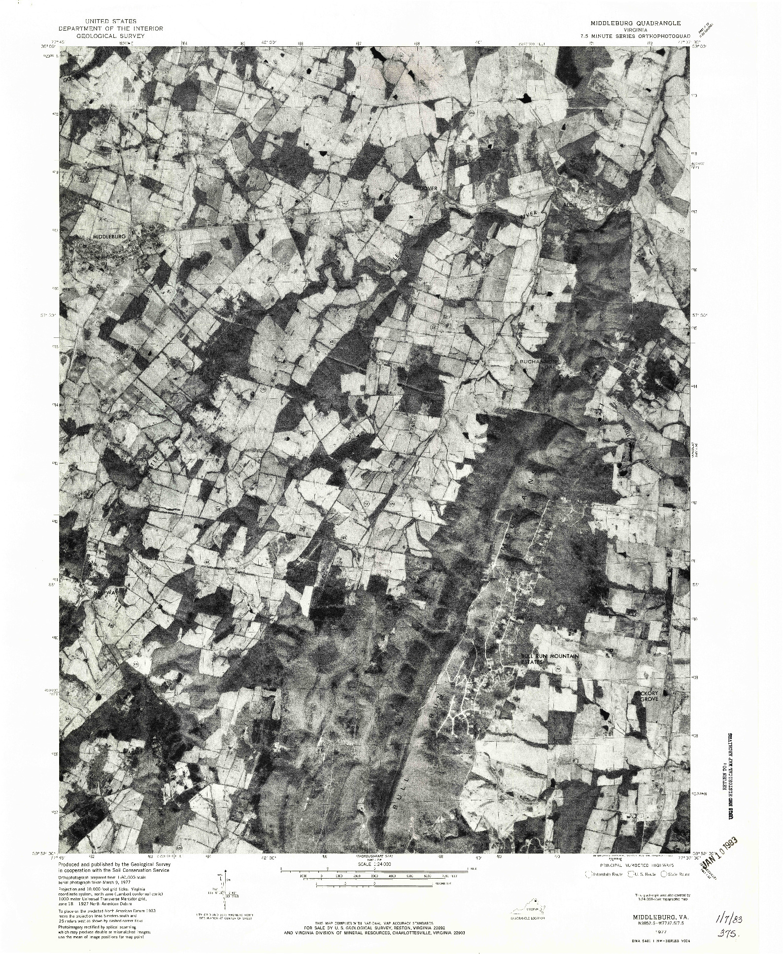 USGS 1:24000-SCALE QUADRANGLE FOR MIDDLEBURG, VA 1977