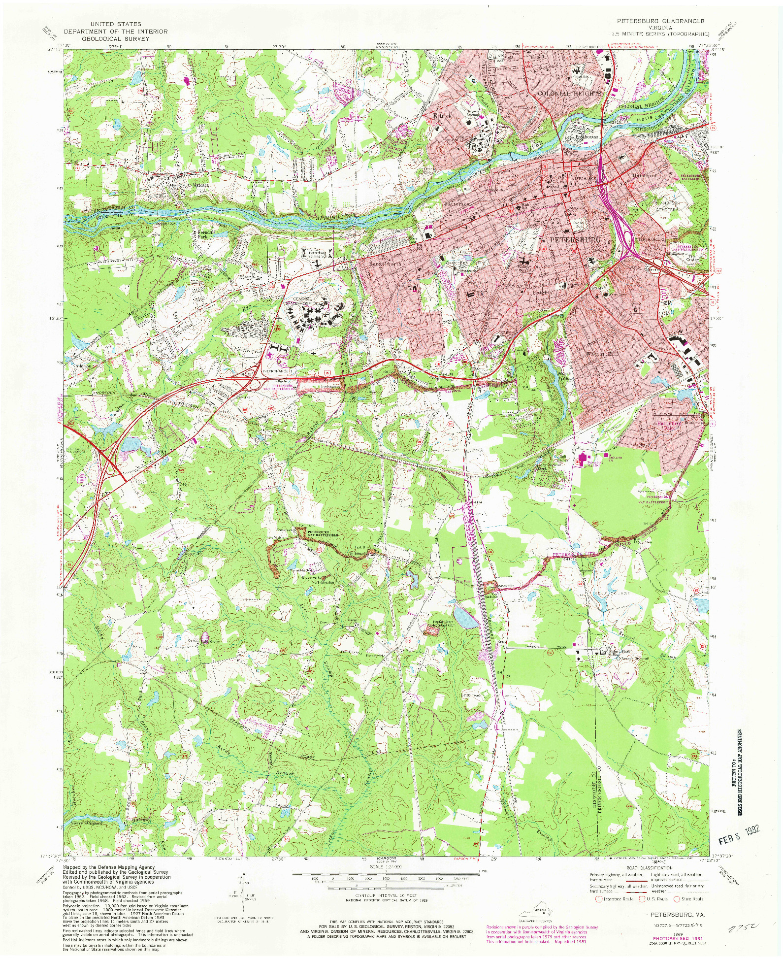 USGS 1:24000-SCALE QUADRANGLE FOR PETERSBURG, VA 1969