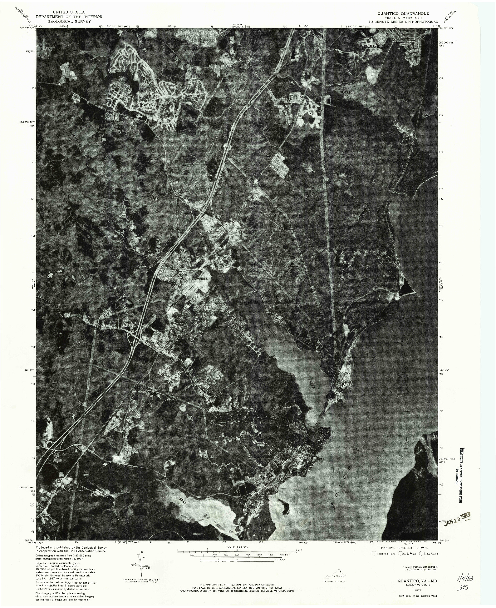 USGS 1:24000-SCALE QUADRANGLE FOR QUANTICO, VA 1977