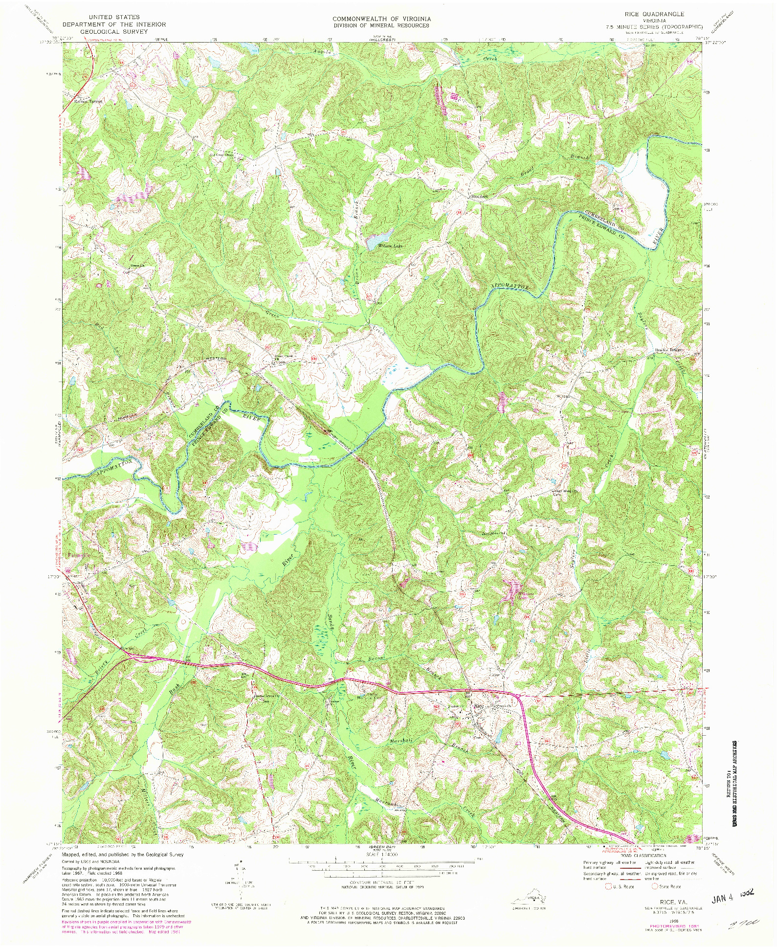 USGS 1:24000-SCALE QUADRANGLE FOR RICE, VA 1968