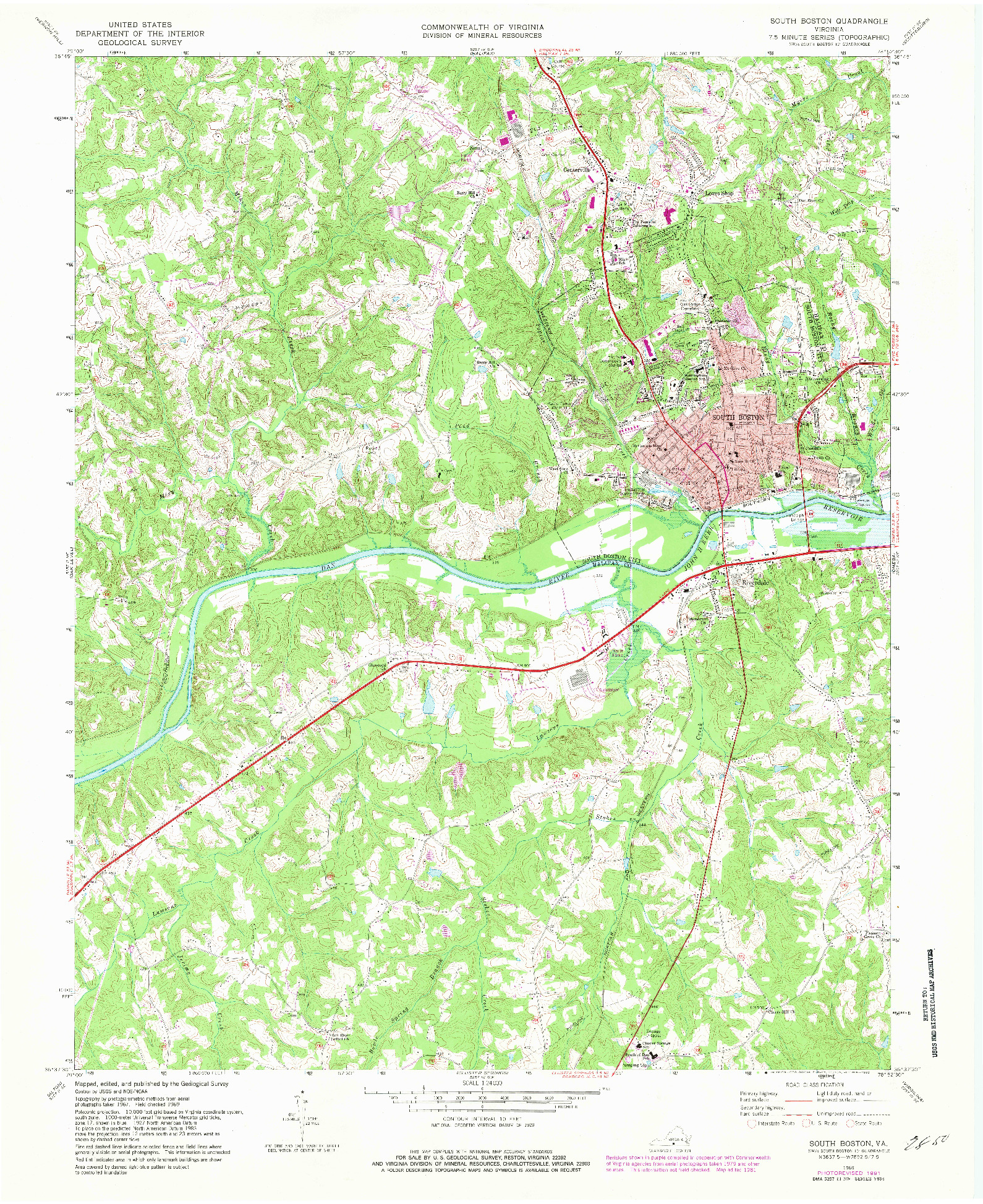 USGS 1:24000-SCALE QUADRANGLE FOR SOUTH BOSTON, VA 1969