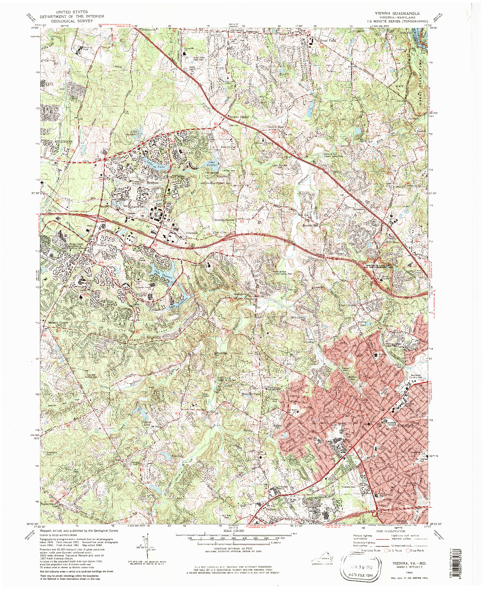 USGS 1:24000-SCALE QUADRANGLE FOR VIENNA, VA 1982