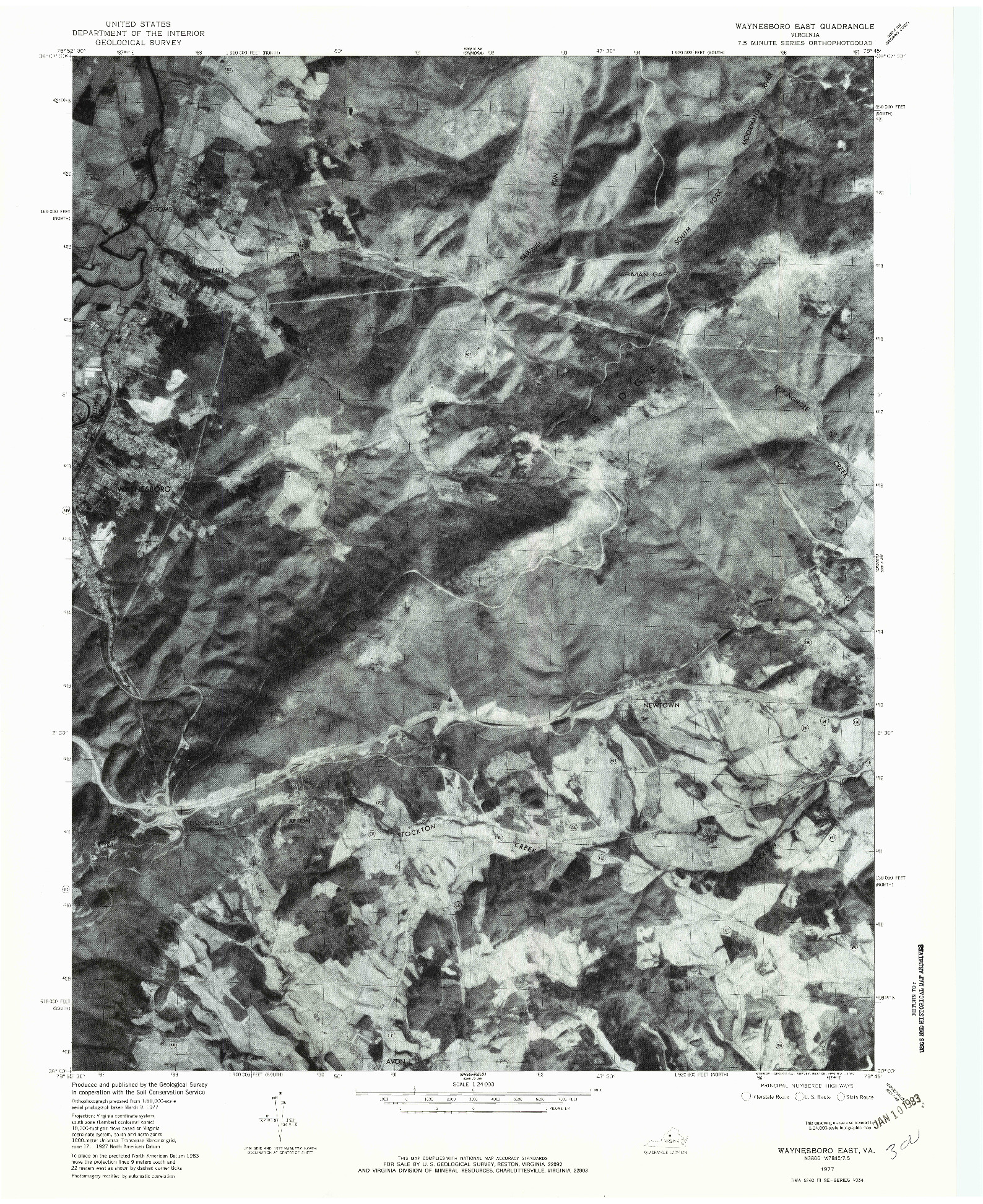 USGS 1:24000-SCALE QUADRANGLE FOR WAYNESBORO EAST, VA 1977