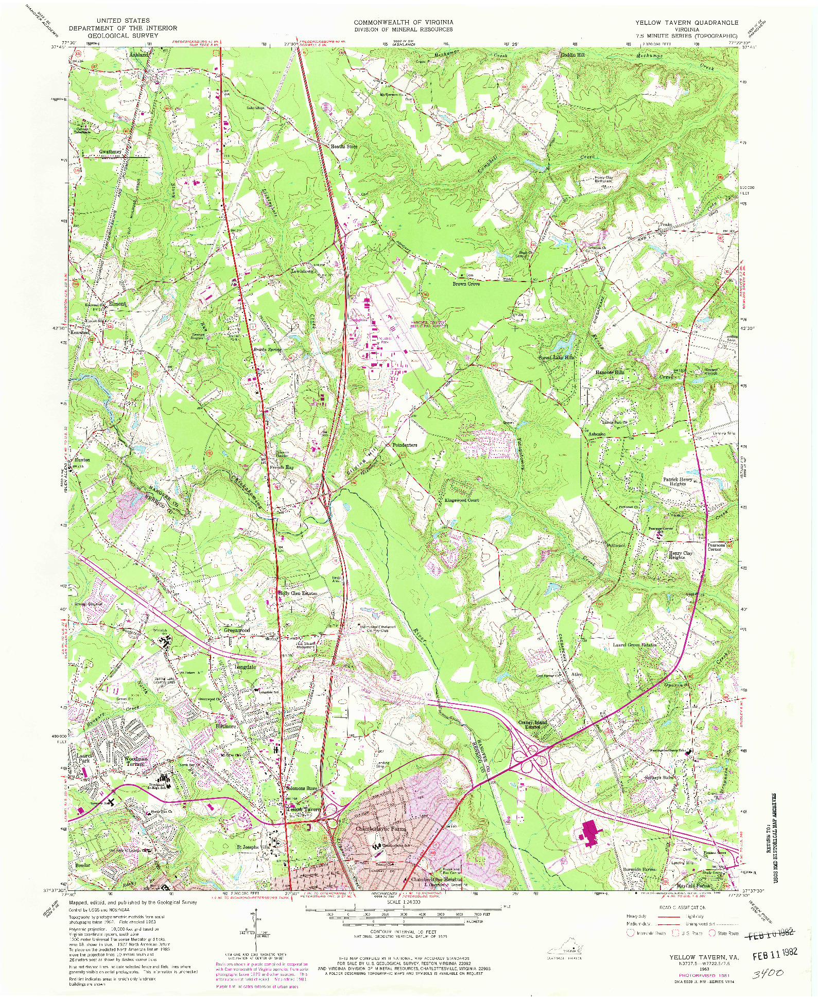 USGS 1:24000-SCALE QUADRANGLE FOR YELLOW TAVERN, VA 1963