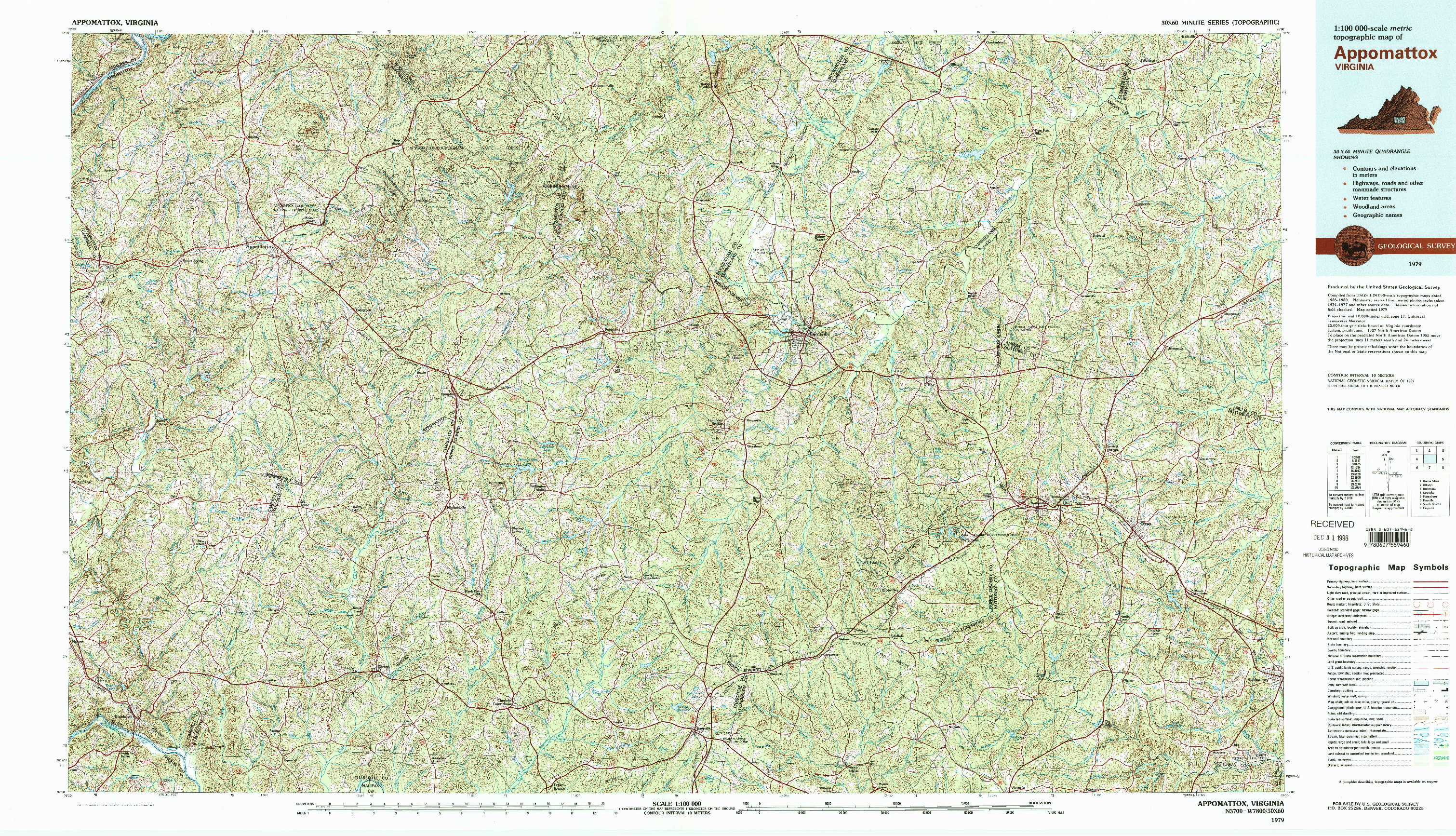 USGS 1:100000-SCALE QUADRANGLE FOR APPOMATTOX, VA 1979