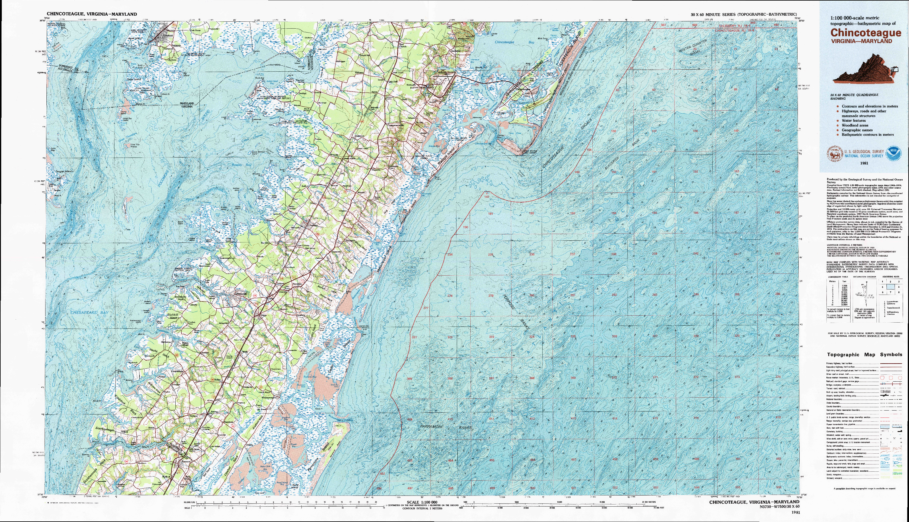 USGS 1:100000-SCALE QUADRANGLE FOR CHINCOTEAGUE, VA 1981
