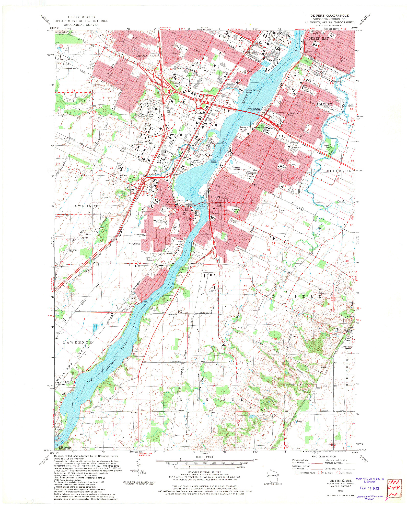 USGS 1:24000-SCALE QUADRANGLE FOR DE PERE, WI 1982