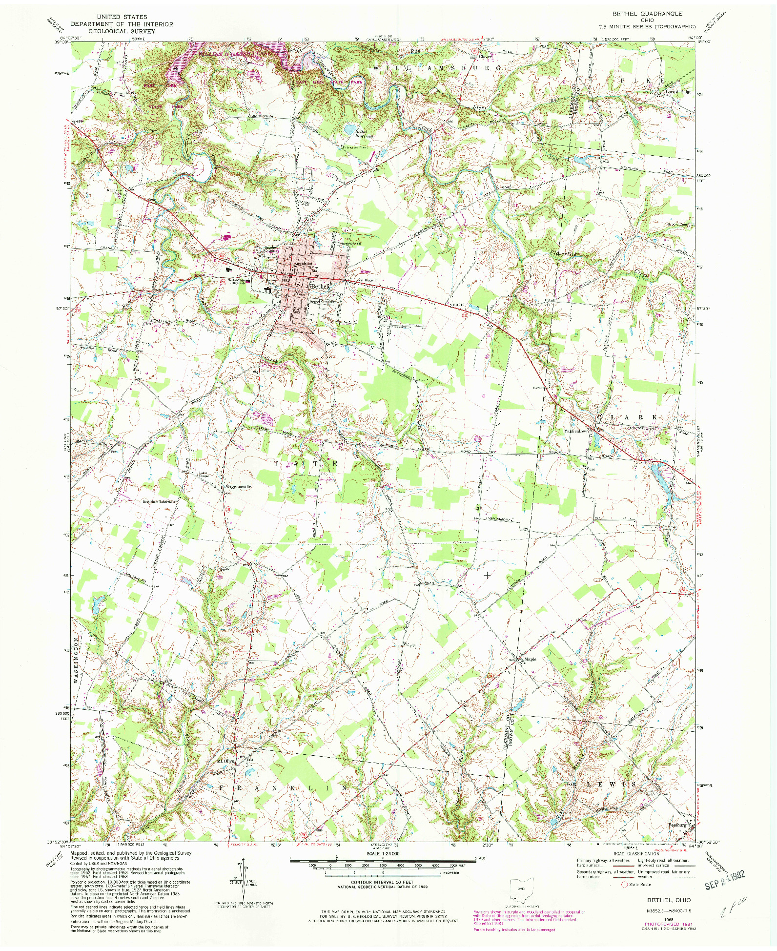 USGS 1:24000-SCALE QUADRANGLE FOR BETHEL, OH 1968