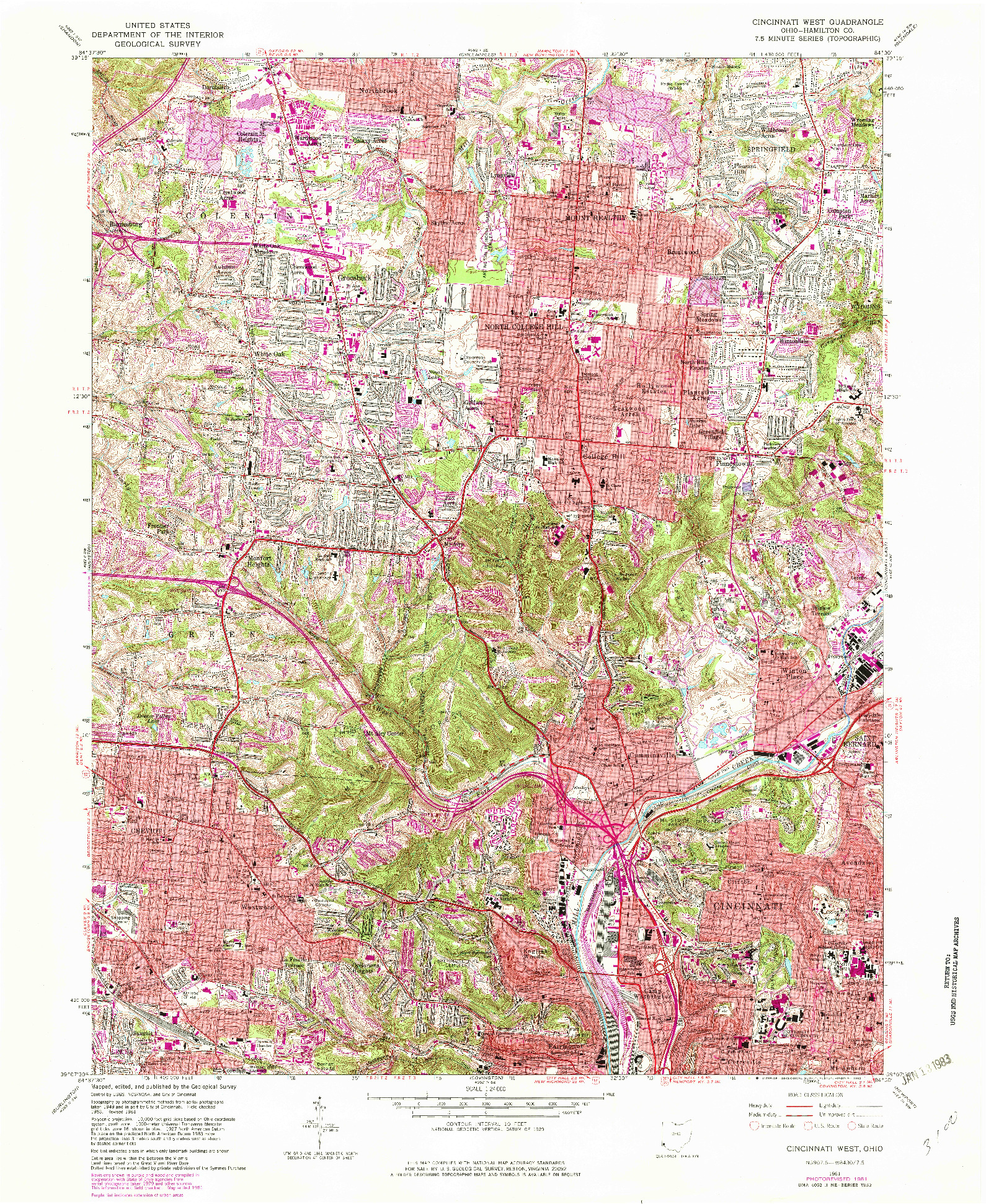 USGS 1:24000-SCALE QUADRANGLE FOR CINCINNATI WEST, OH 1961